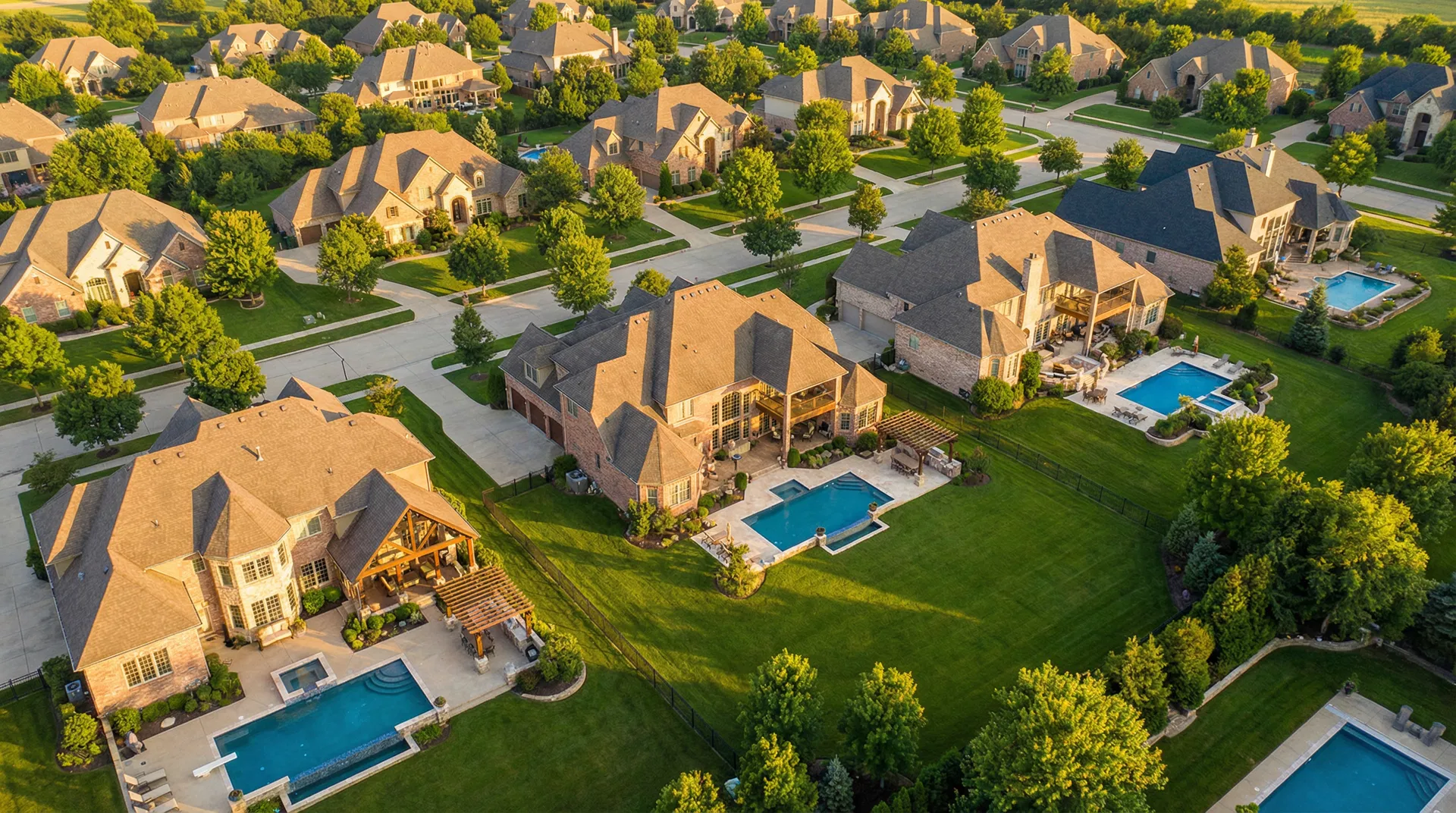 Luxury neighborhood aerial view