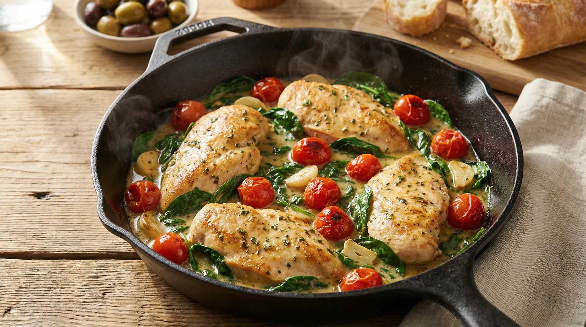 Hähnchen-Spinat Pfanne