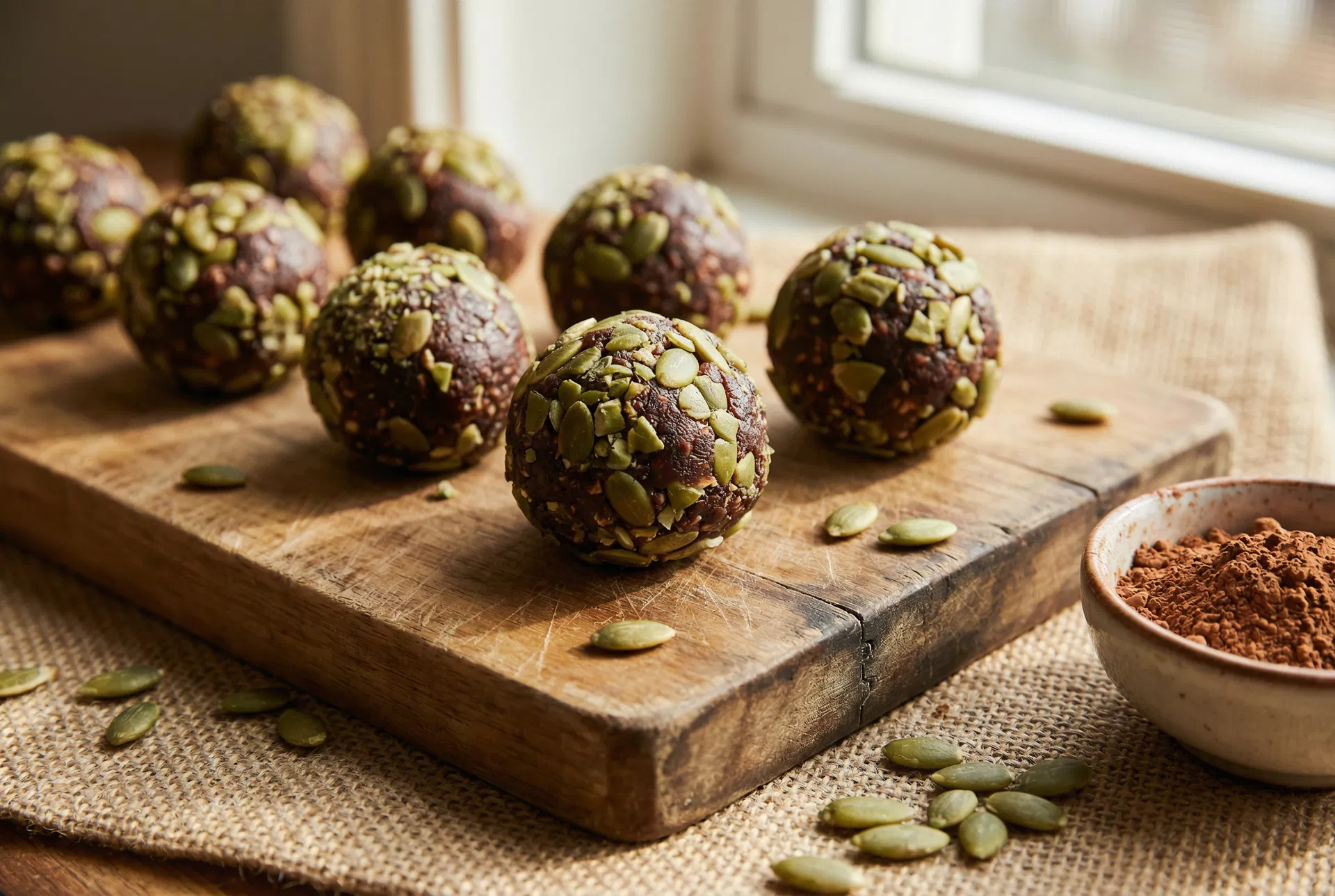 Kürbiskern-Kakao-Energiebälle