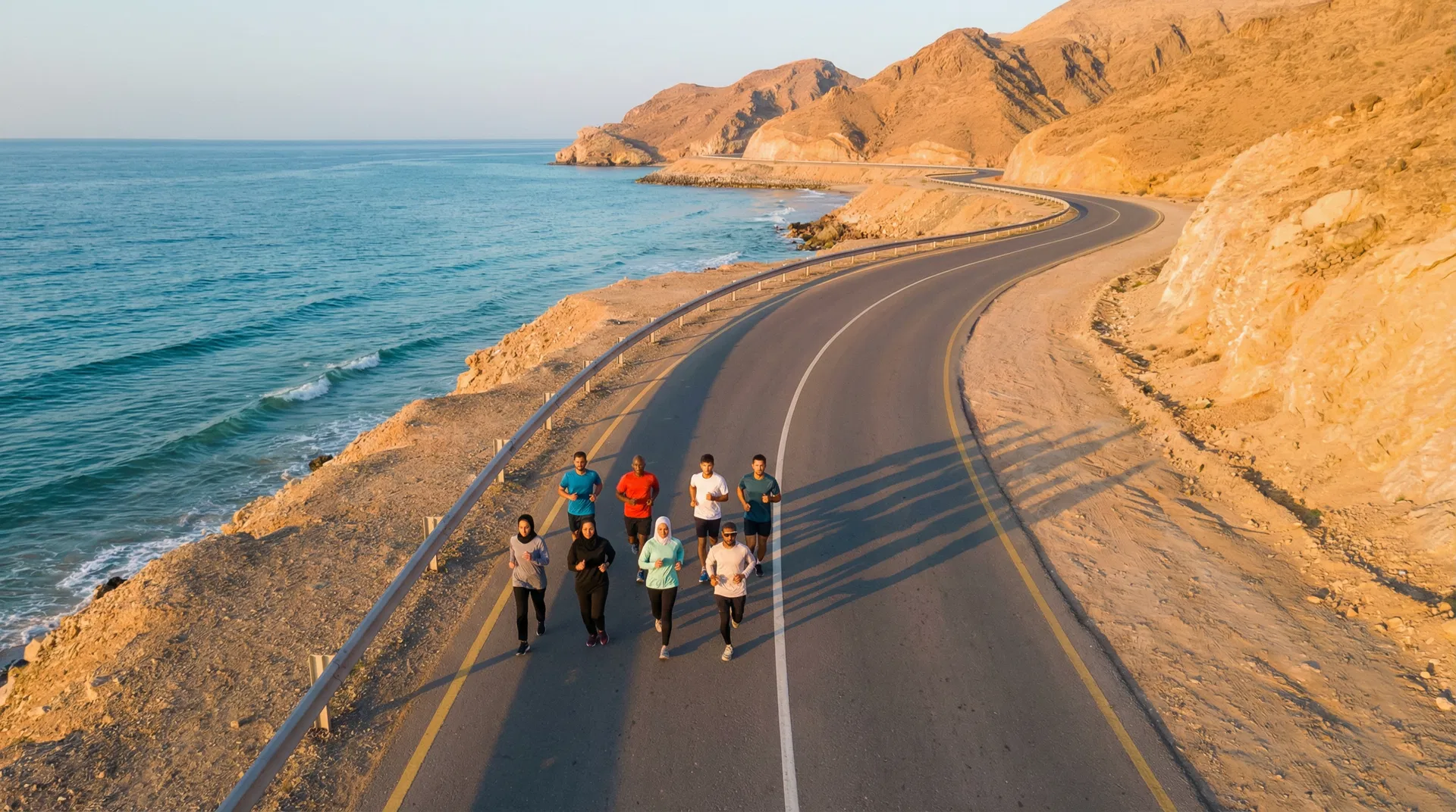 NUC Academy community running along Oman coast
