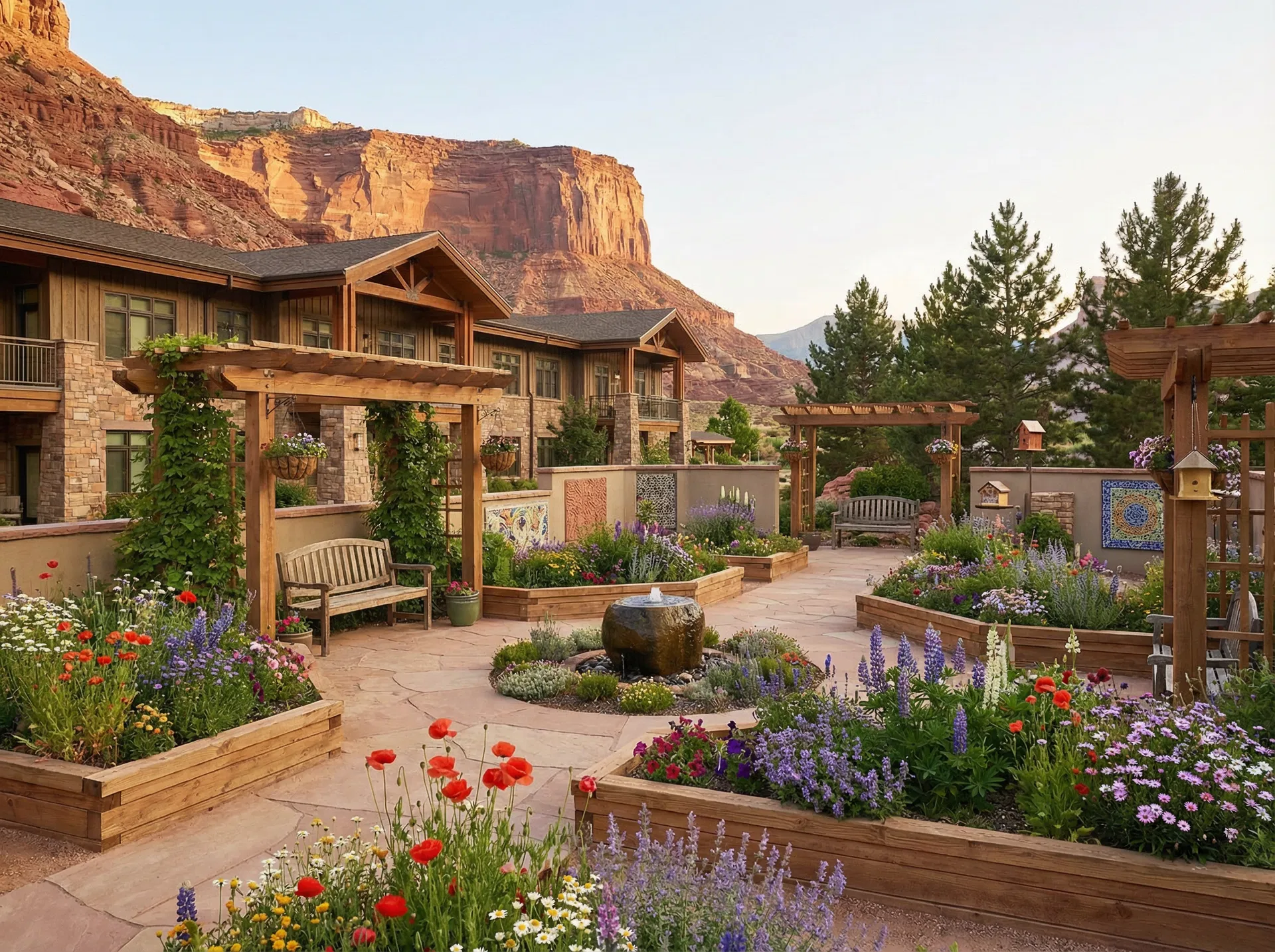 Memory care sensory garden with wildflowers