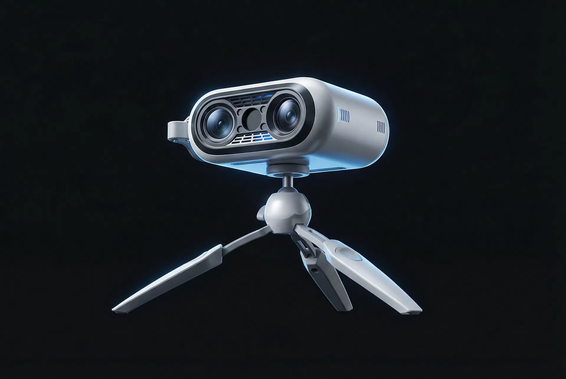 Photorealistic Runyes optical photogrammetry scanner on dark background