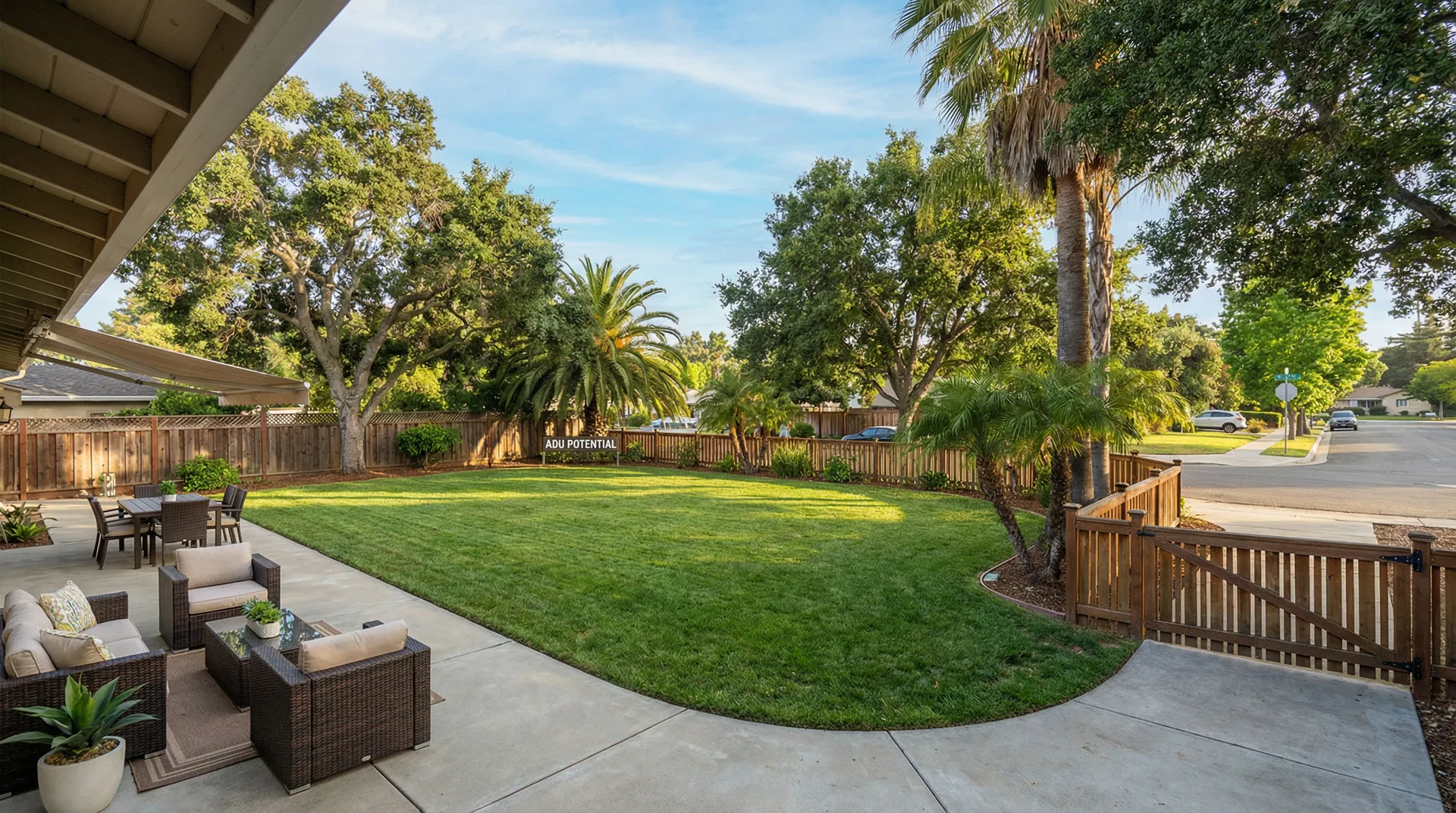 Rear yard — ADU development potential on 9,368 sq ft lot