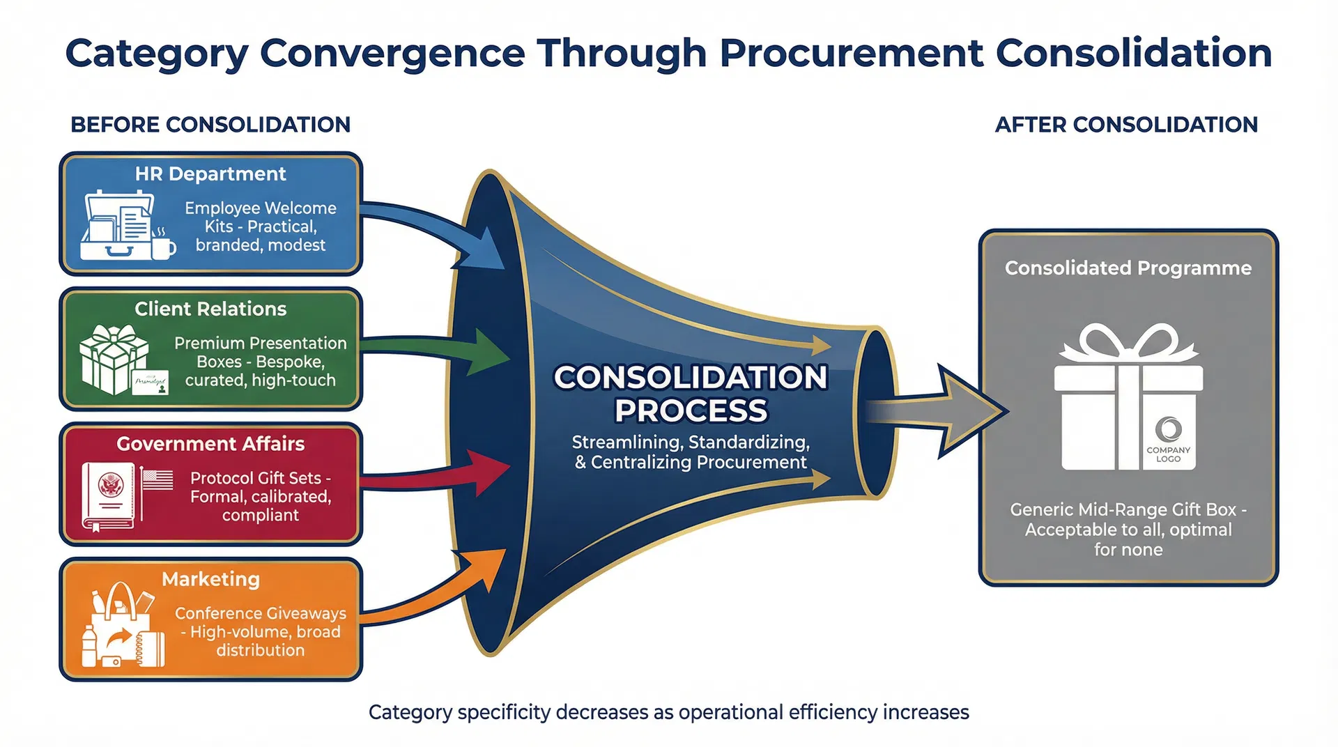 How Cross-Department Gift Procurement Consolidation Flattens Custom Gift Box Categories to the Lowest Common Denominator