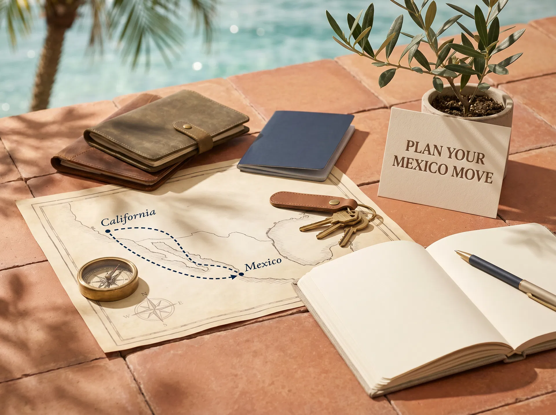 Planning materials for an American relocation from California to Mexico