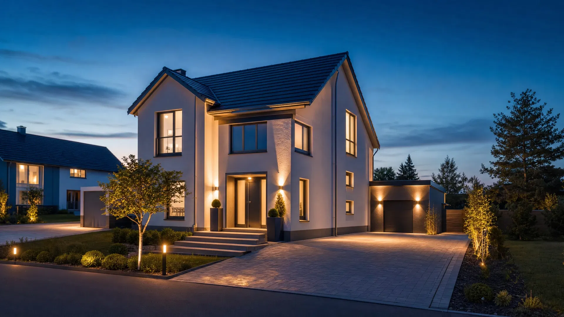 Modernes Einfamilienhaus mit schöner Beleuchtung