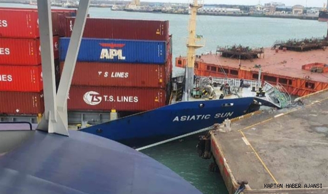 Kontrolden çıkan konteyner gemisi iskeleye bodoslama çarptı! (Video)