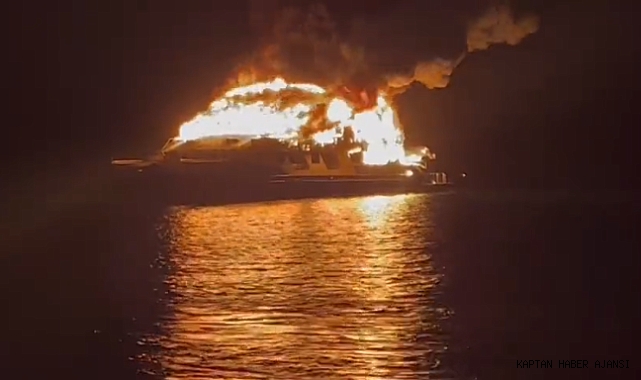 25 kişi taşıyan katamaran alev topuna döndü! (Video)