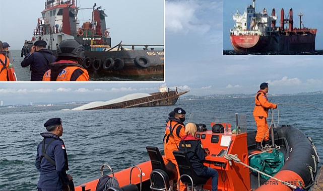 Dökme yük gemisinin çarptığı mavna kısmen battı