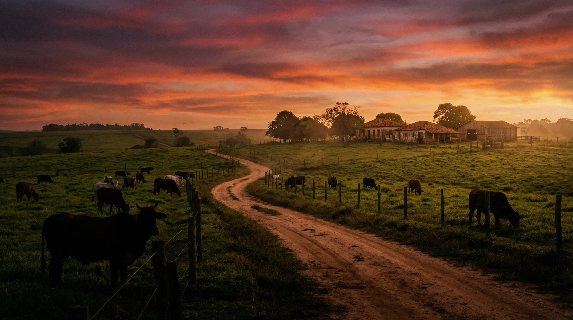 Paisagem rural ao entardecer
