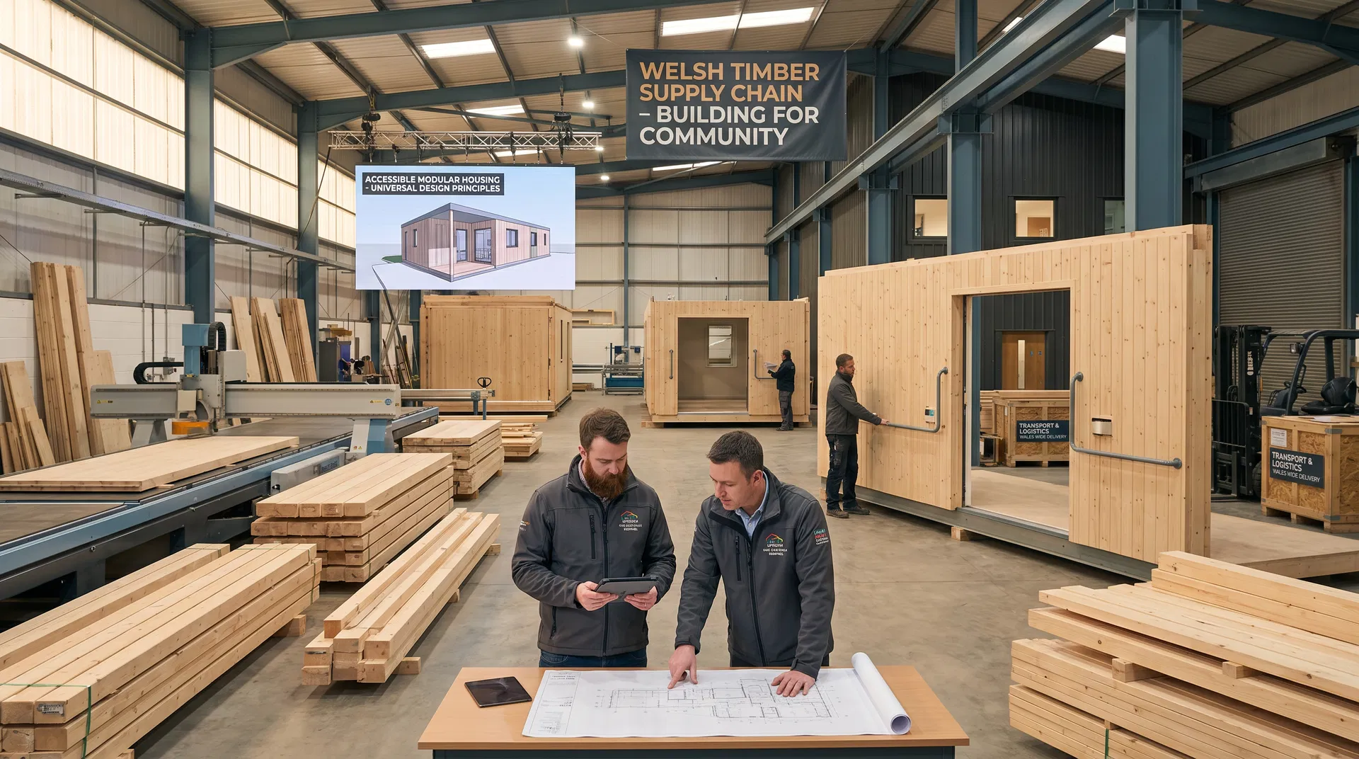 Amgylchedd gweithgynhyrchu pren modiwlaidd Cymreig a chadwyn gyflenwi oddi ar y safle