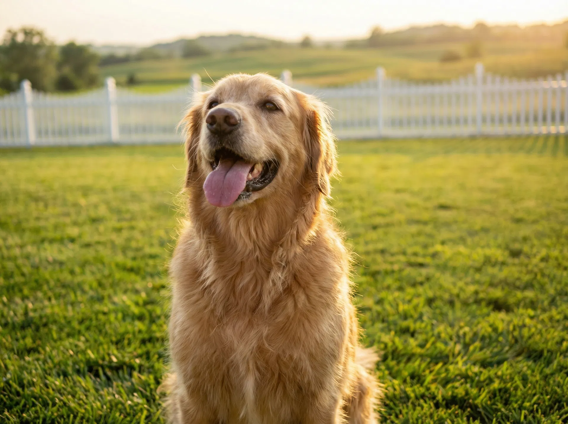 Happy dog in clean yard