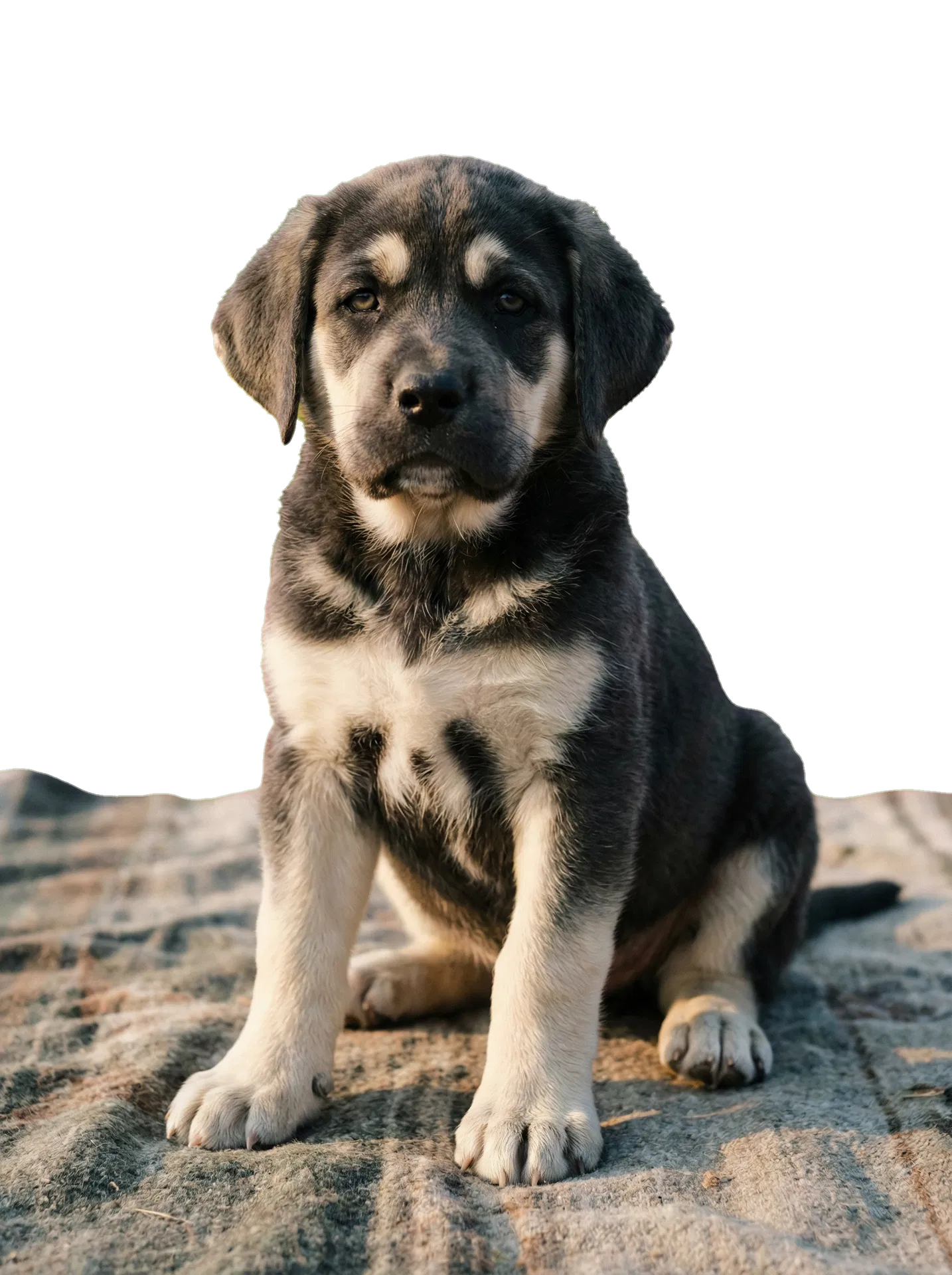 Editorial portrait of a puppy in warm California light