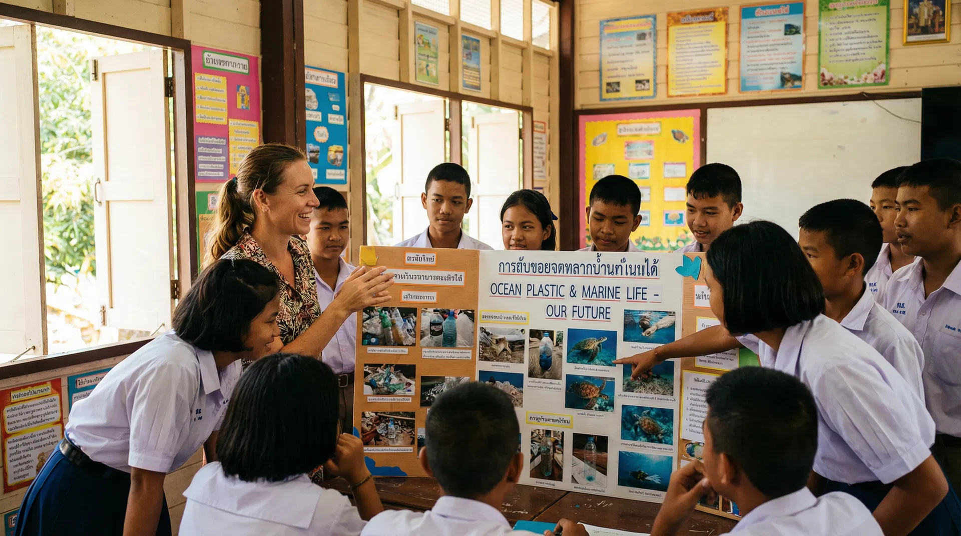 Education session in a Phuket school about ocean plastic