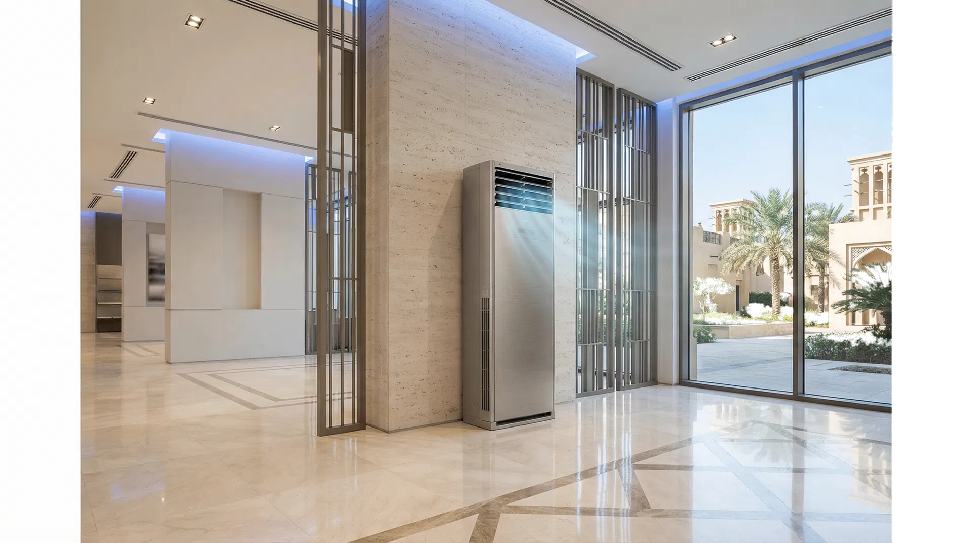 Floor standing air conditioner inside an upscale UAE reception area