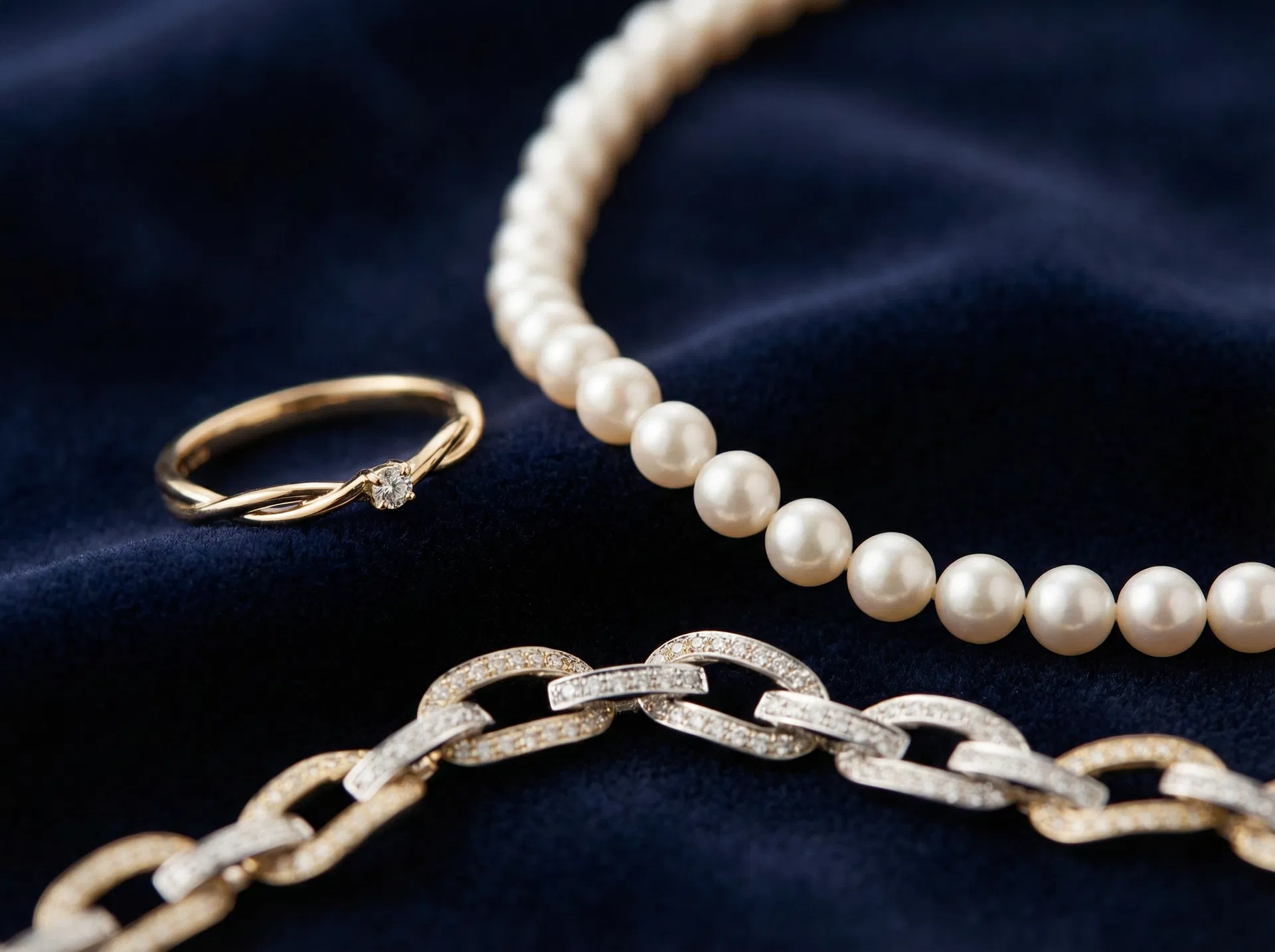 Bijoux sur velours marine