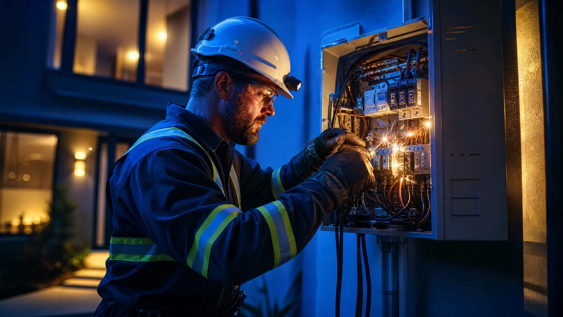 Eletricista profissional trabalhando