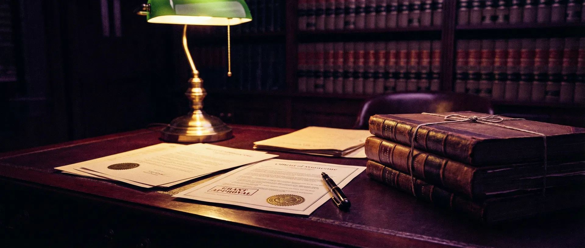 Grant application documents on a desk