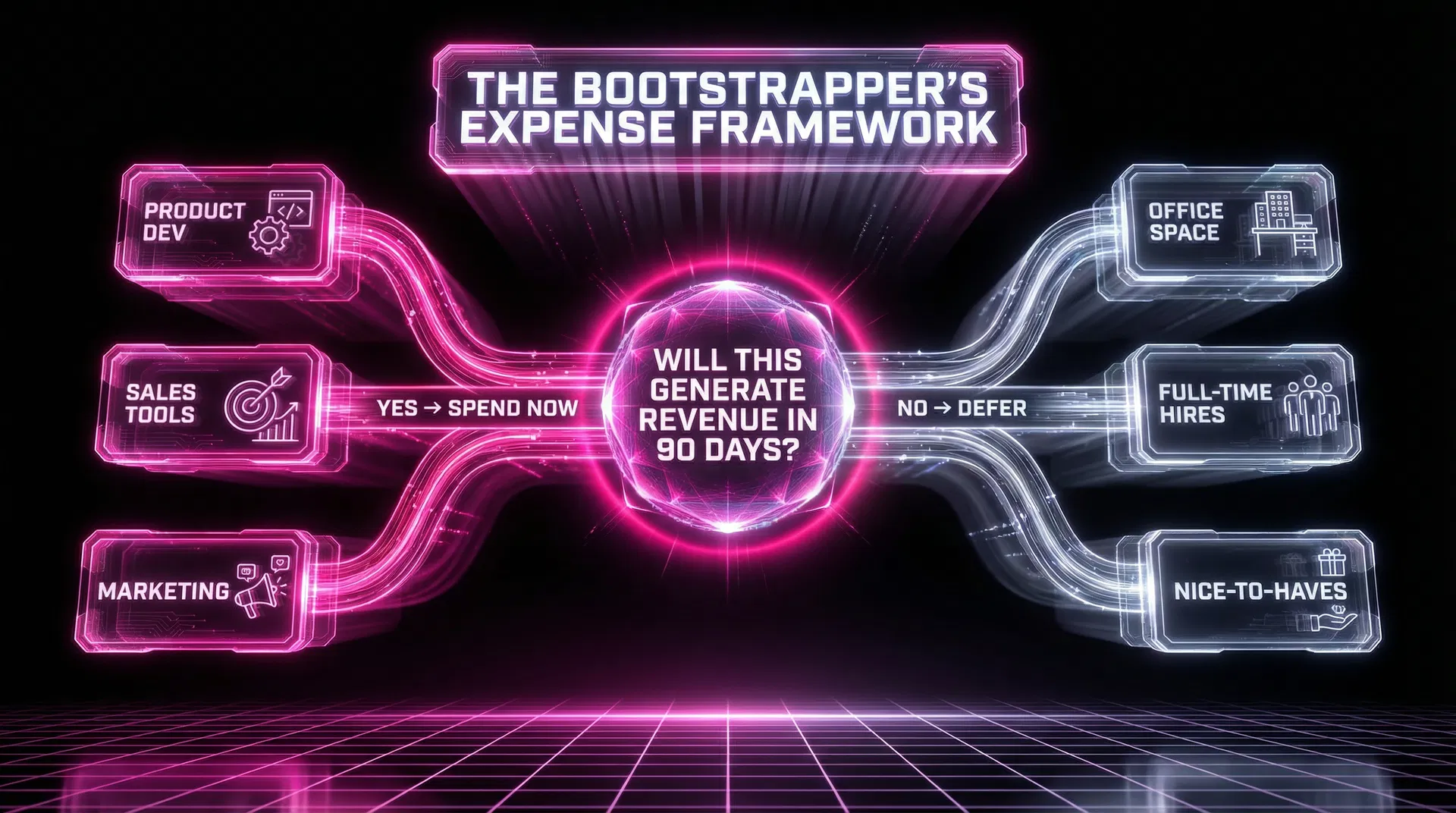 The Bootstrapper's Expense Decision Tree &mdash; Will this generate revenue within 90 days? Yes: Spend Now. No: Defer Until Revenue.