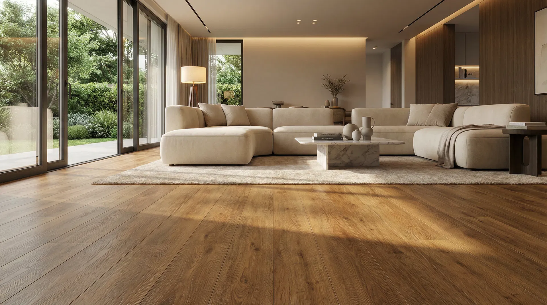 Luxury vinyl plank flooring in modern living room
