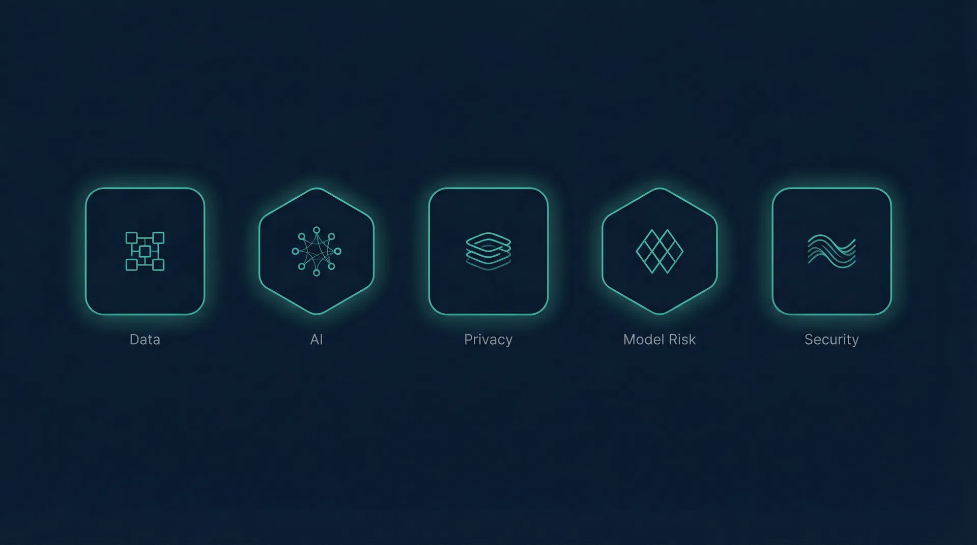 Five governance domains - Data, AI, Privacy, Model Risk, Security - shown as separate shapes with no connecting tissue between them