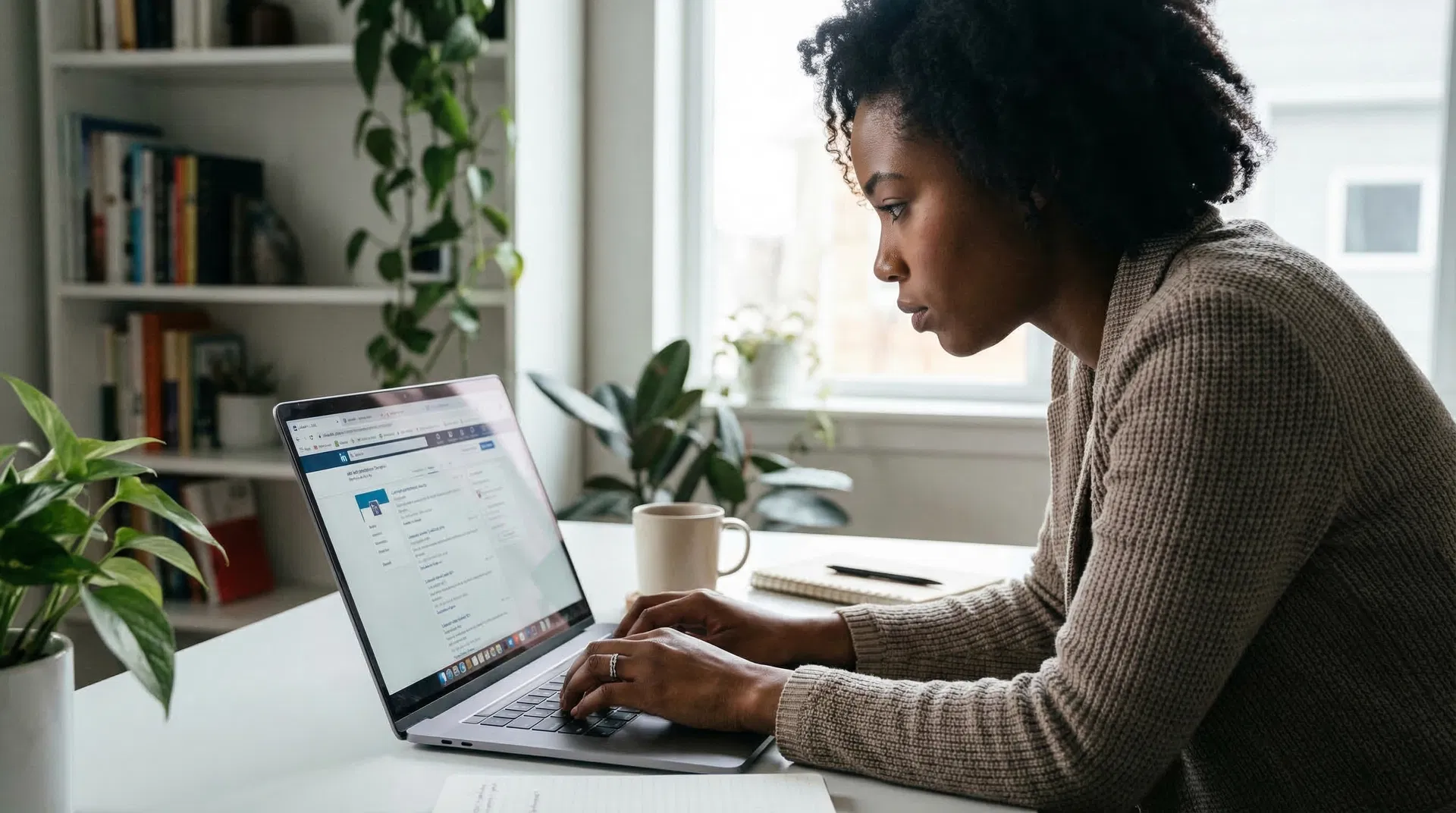 Woman applying for jobs on laptop
