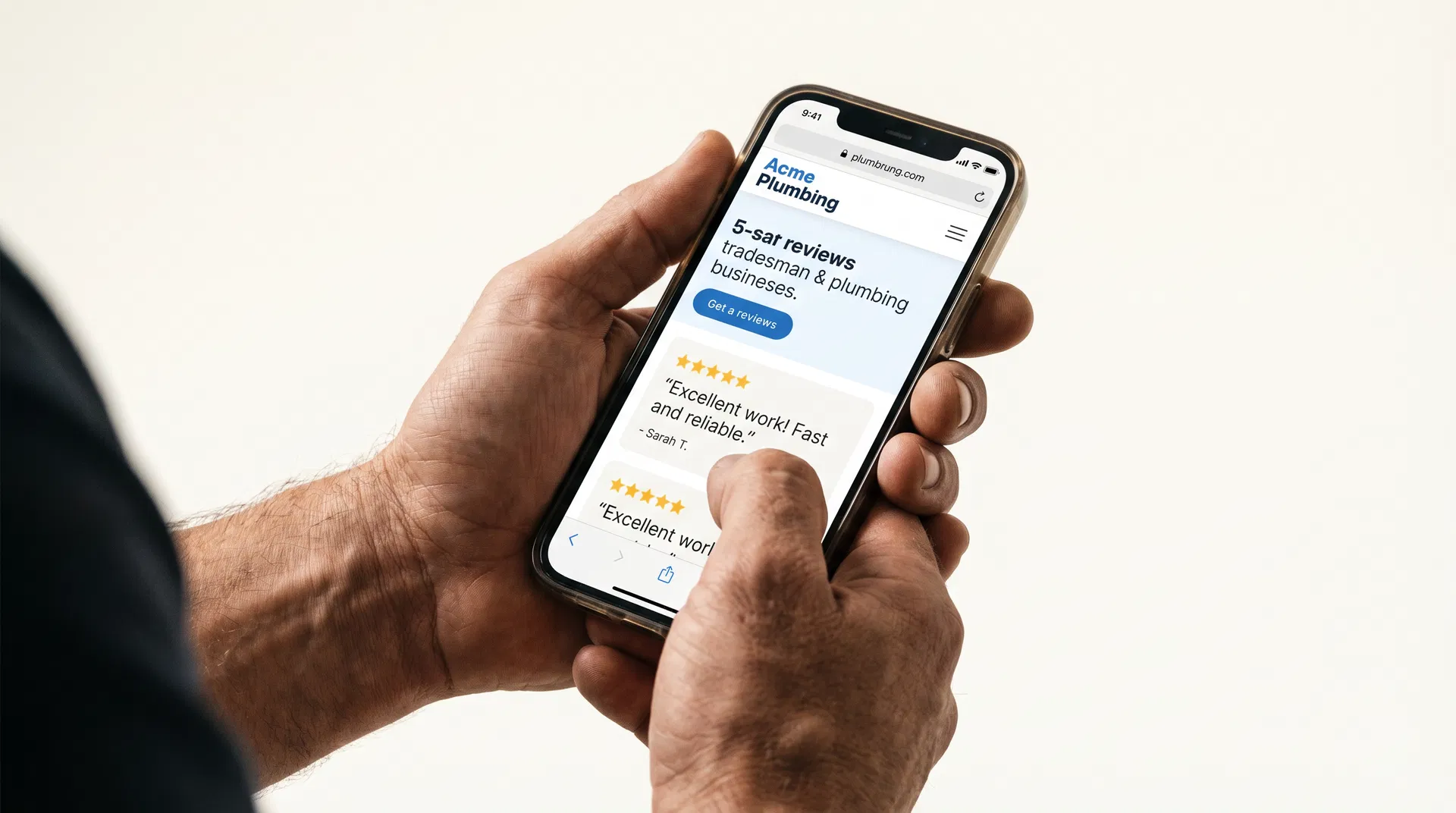 Local tradesman viewing their new website on a smartphone