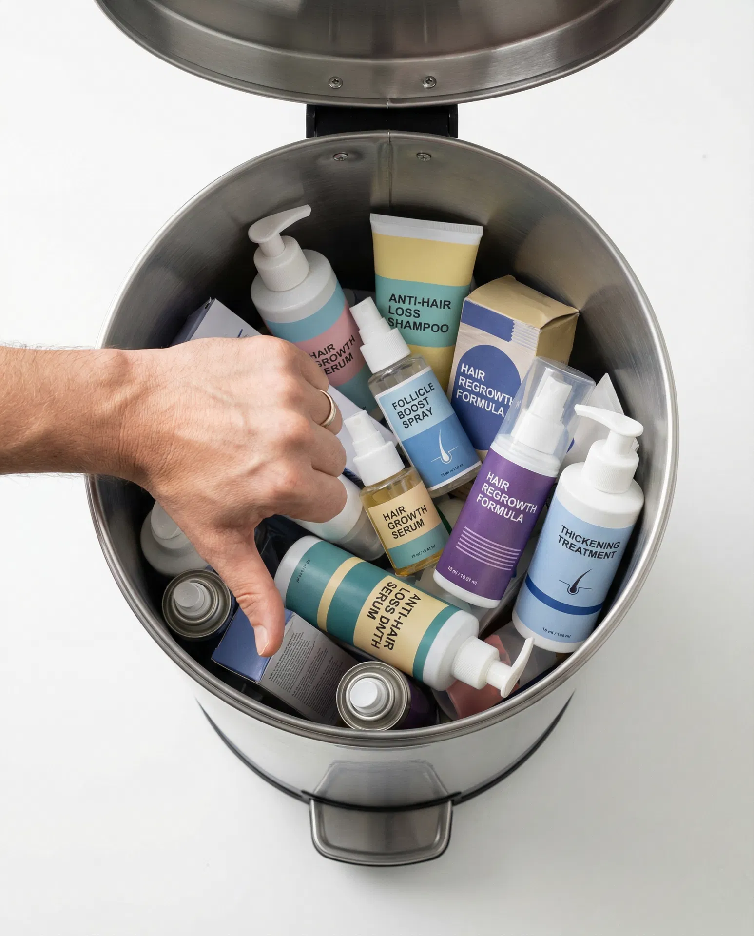 Generic hair loss products in trash