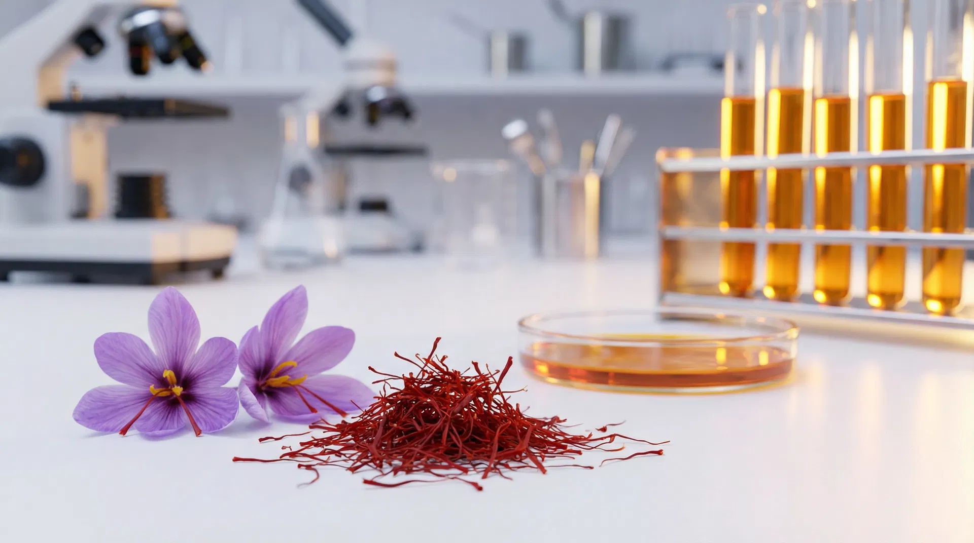 Saffron extract in scientific laboratory