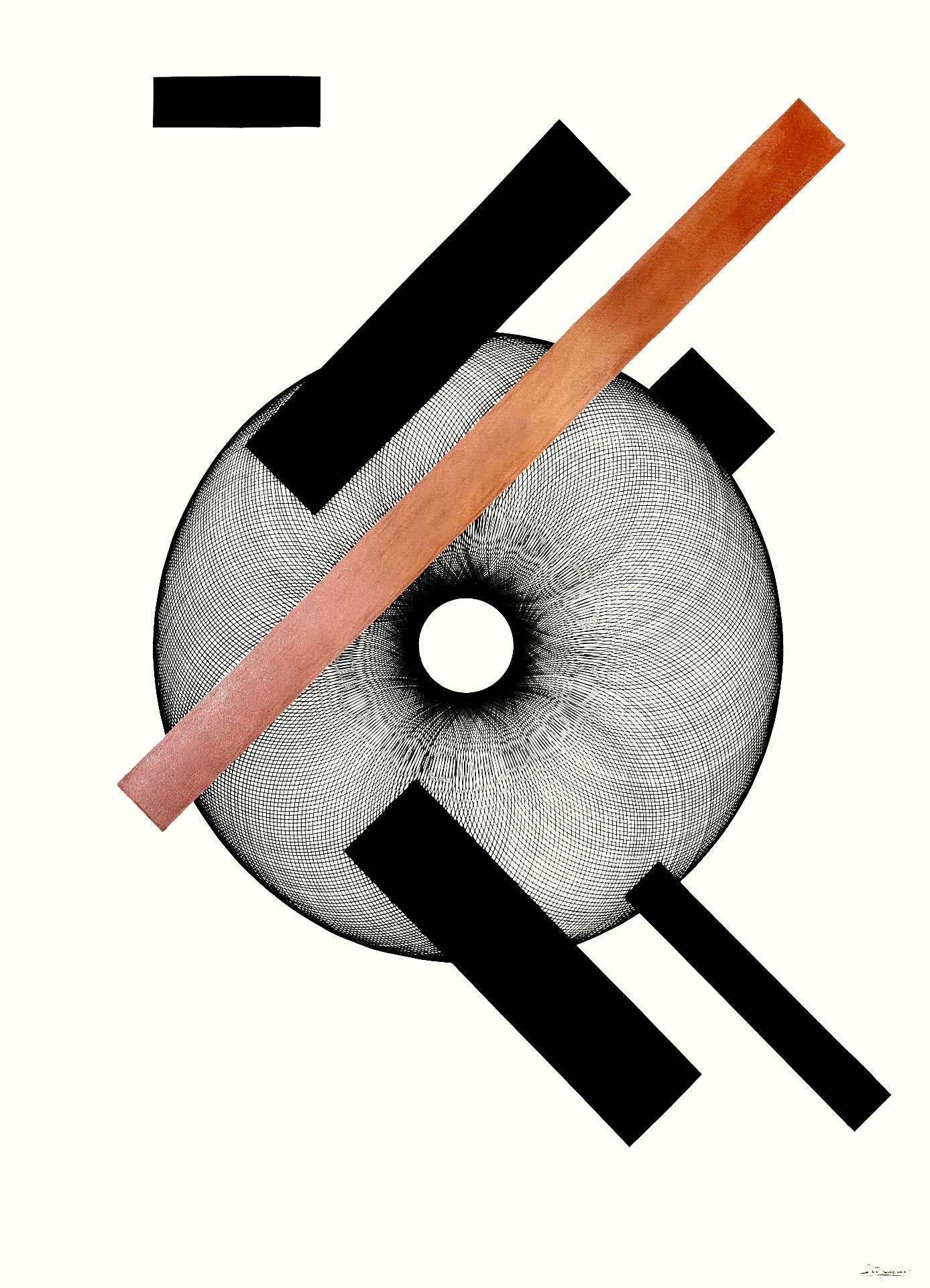 Constructivist Composition with Burnt Orange Bar