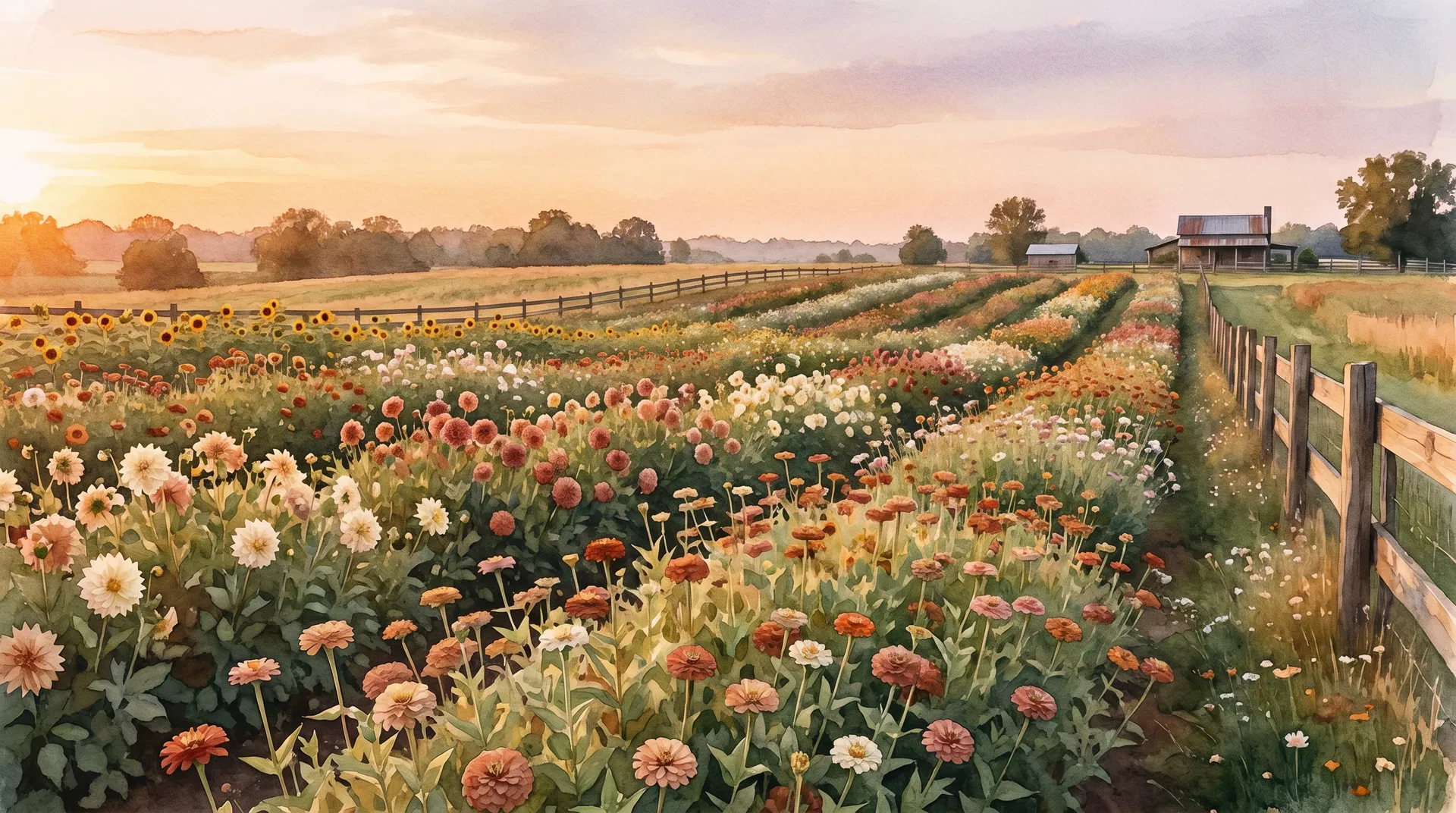 10 Foot Flower Co. farm field at golden hour