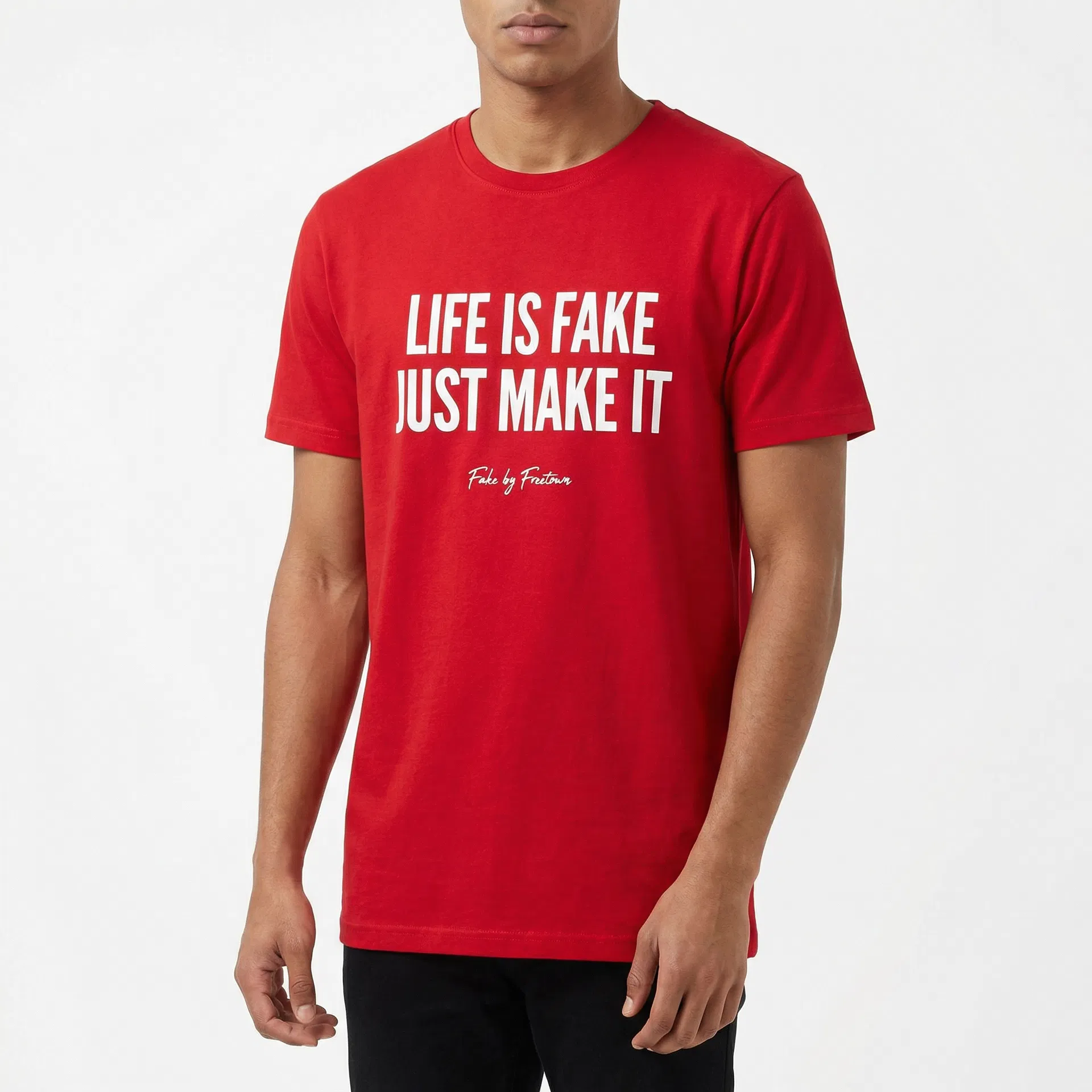 Life is Fake, Just Make It in black color - Premium heavyweight cotton tee with "Life is Fake, Just Make It" print