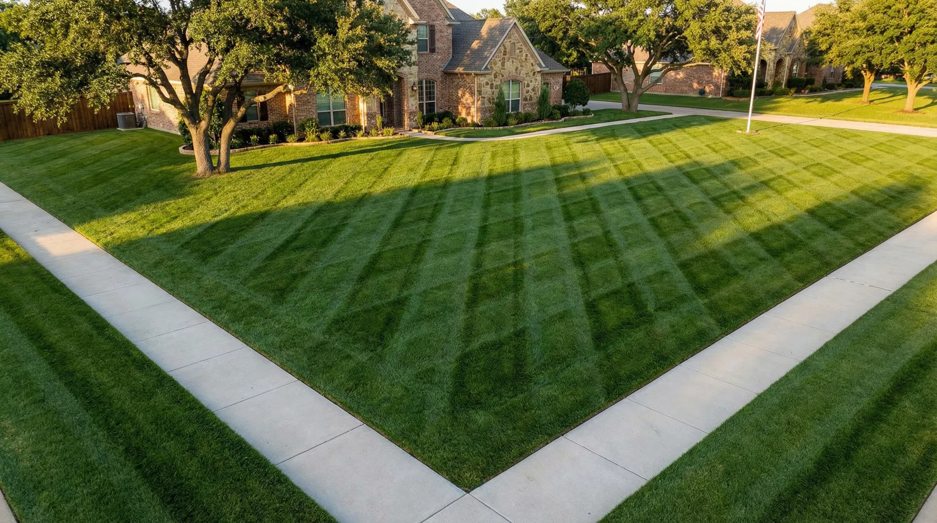 Perfectly manicured lawn with crisp mowing stripes