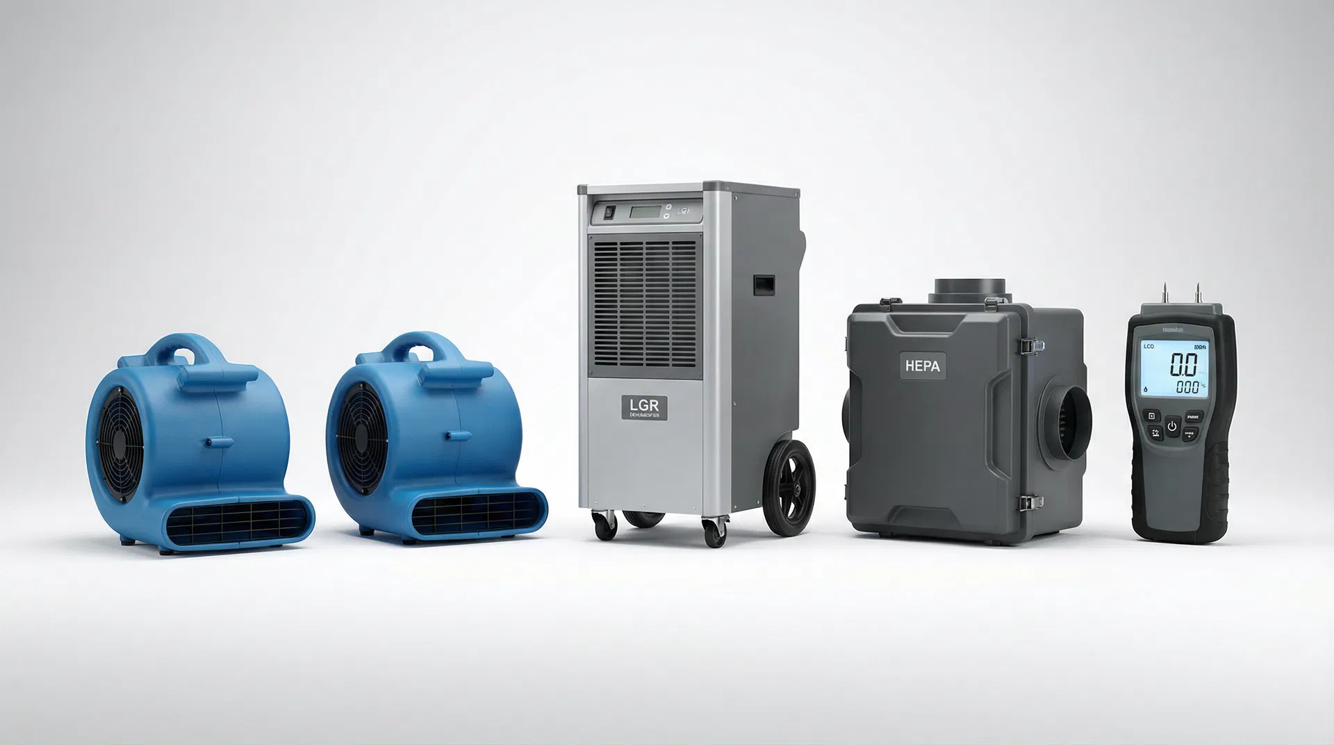 Professional water restoration equipment lineup