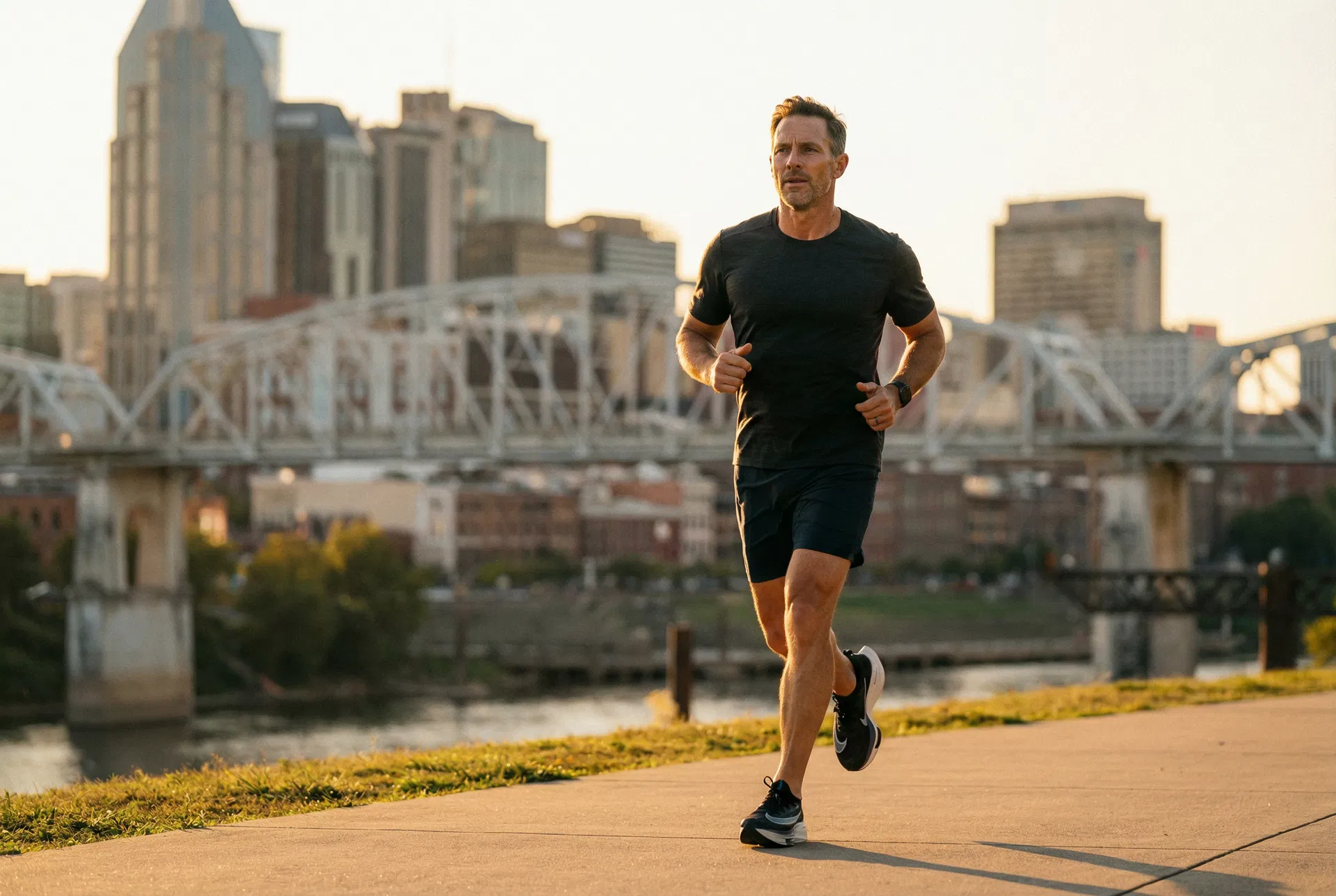 Nashville professional running along the riverfront
