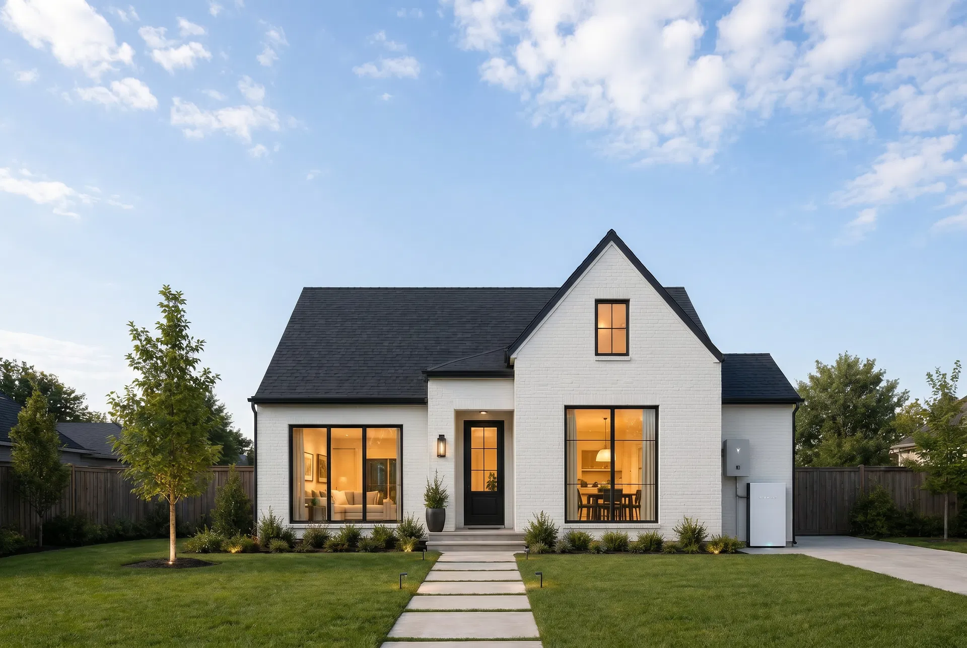 Modern home at golden hour