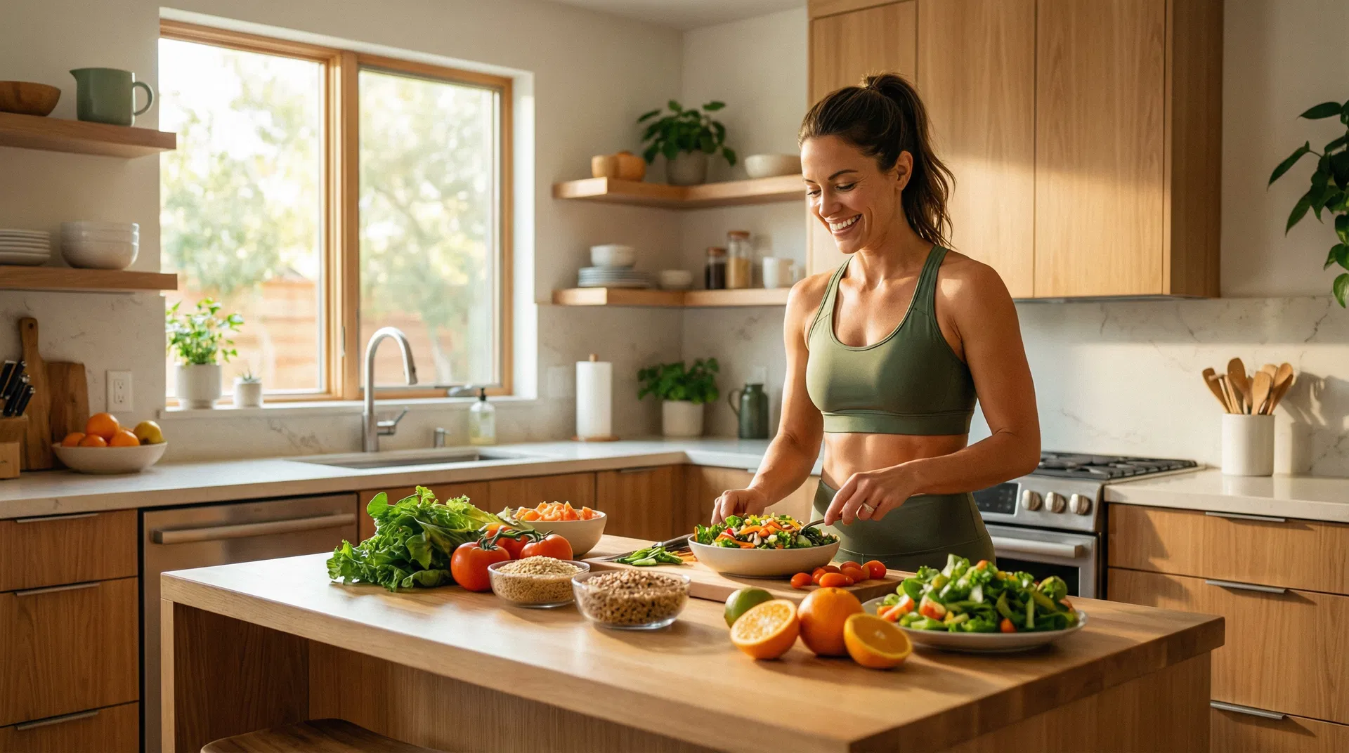 Mulher preparando refeição saudável