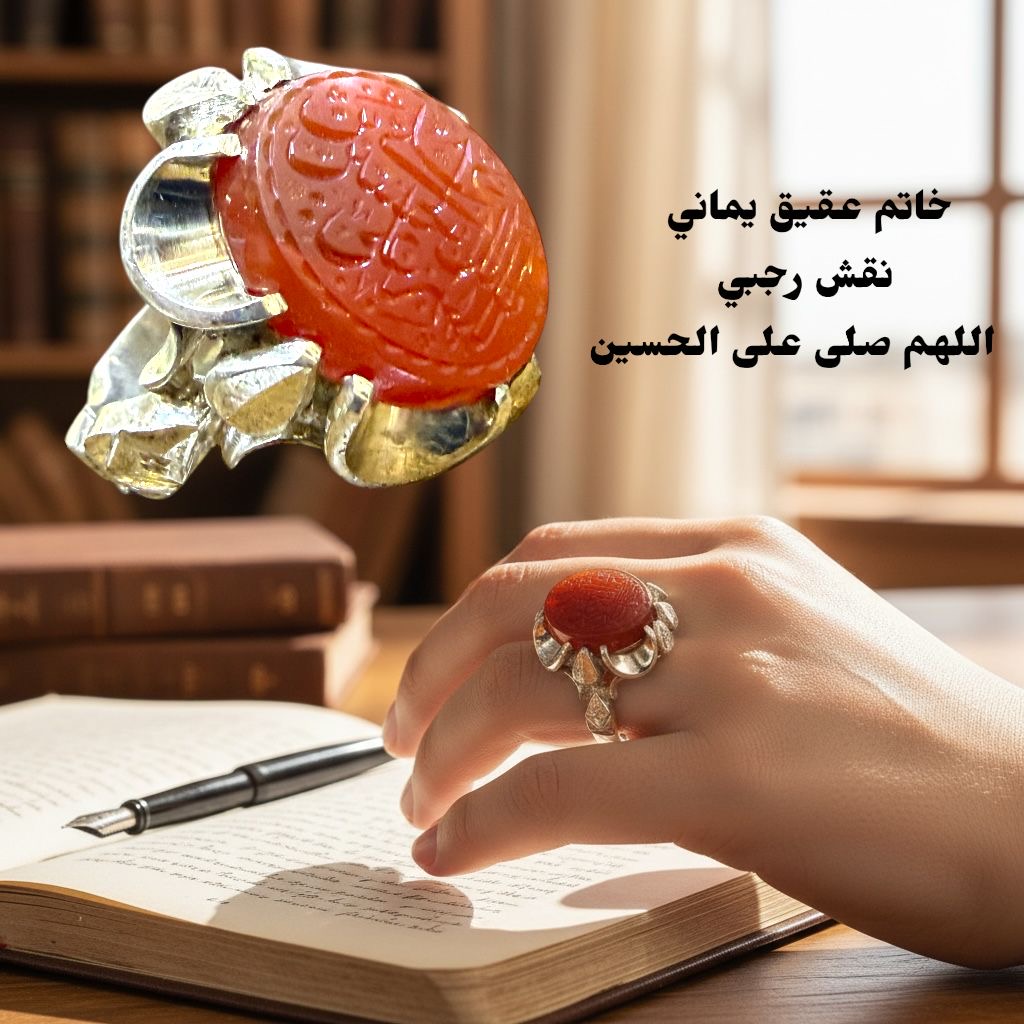 خاتم عقيق يماني منقوش رجبي