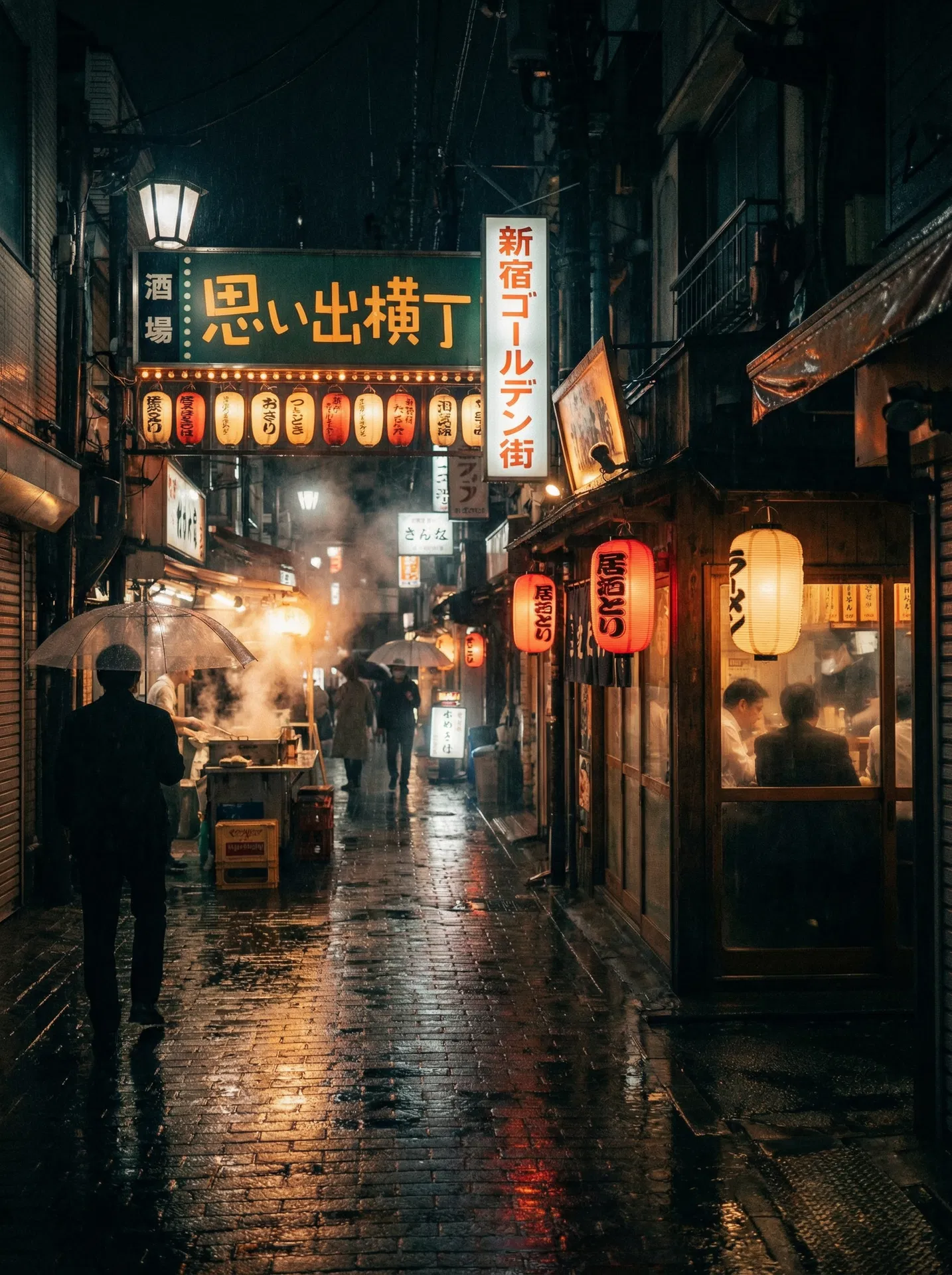 Tokyo night street with glowing lanterns