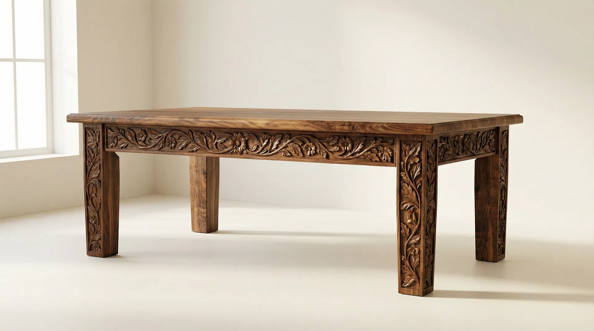Hand-carved walnut dining table