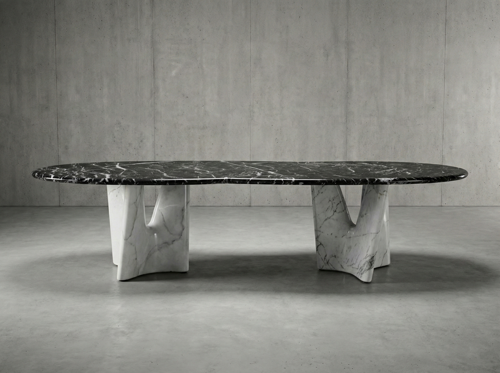 【Nero 尼祿】黑爵王者．建築幾何奢石餐桌 KX7107