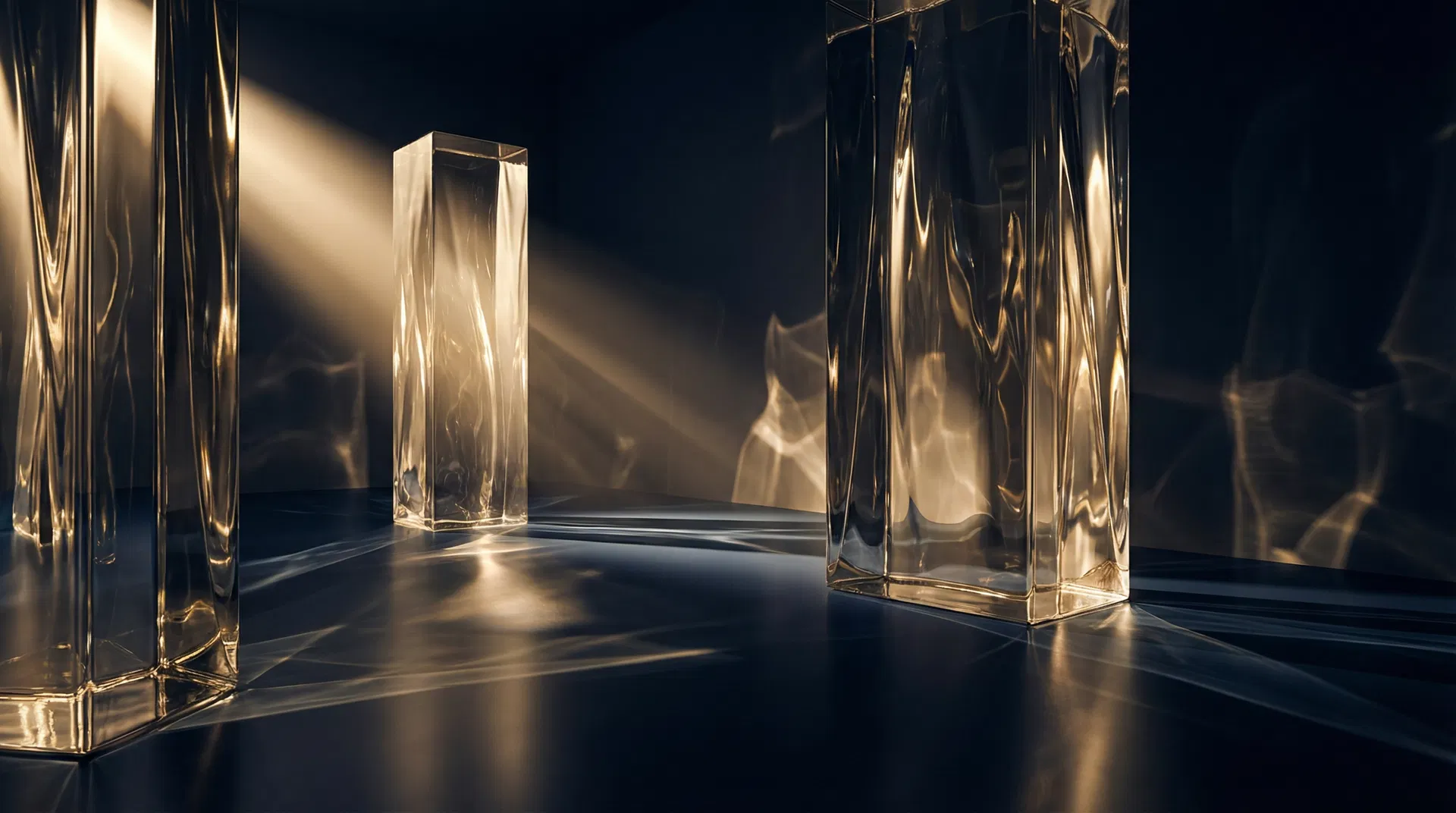 Abstract cinematic glass and light textures evoking exclusivity and intention