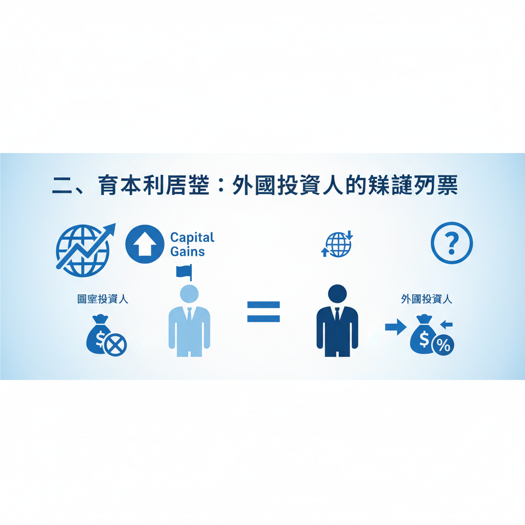 二、 資本利得稅:外國投資人的關鍵差異 示意圖