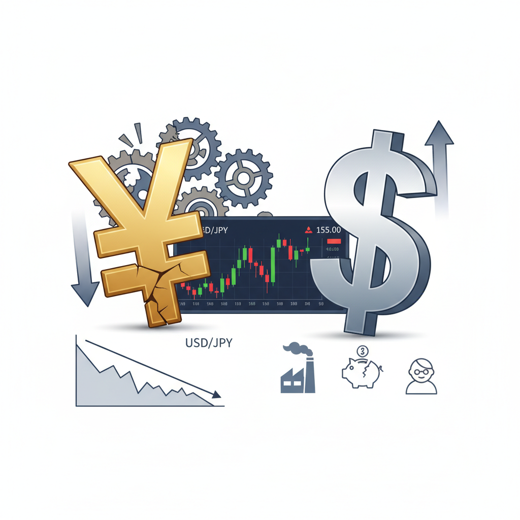 日圓長期貶值的宏觀背景：日本經濟的結構性挑戰 示意圖