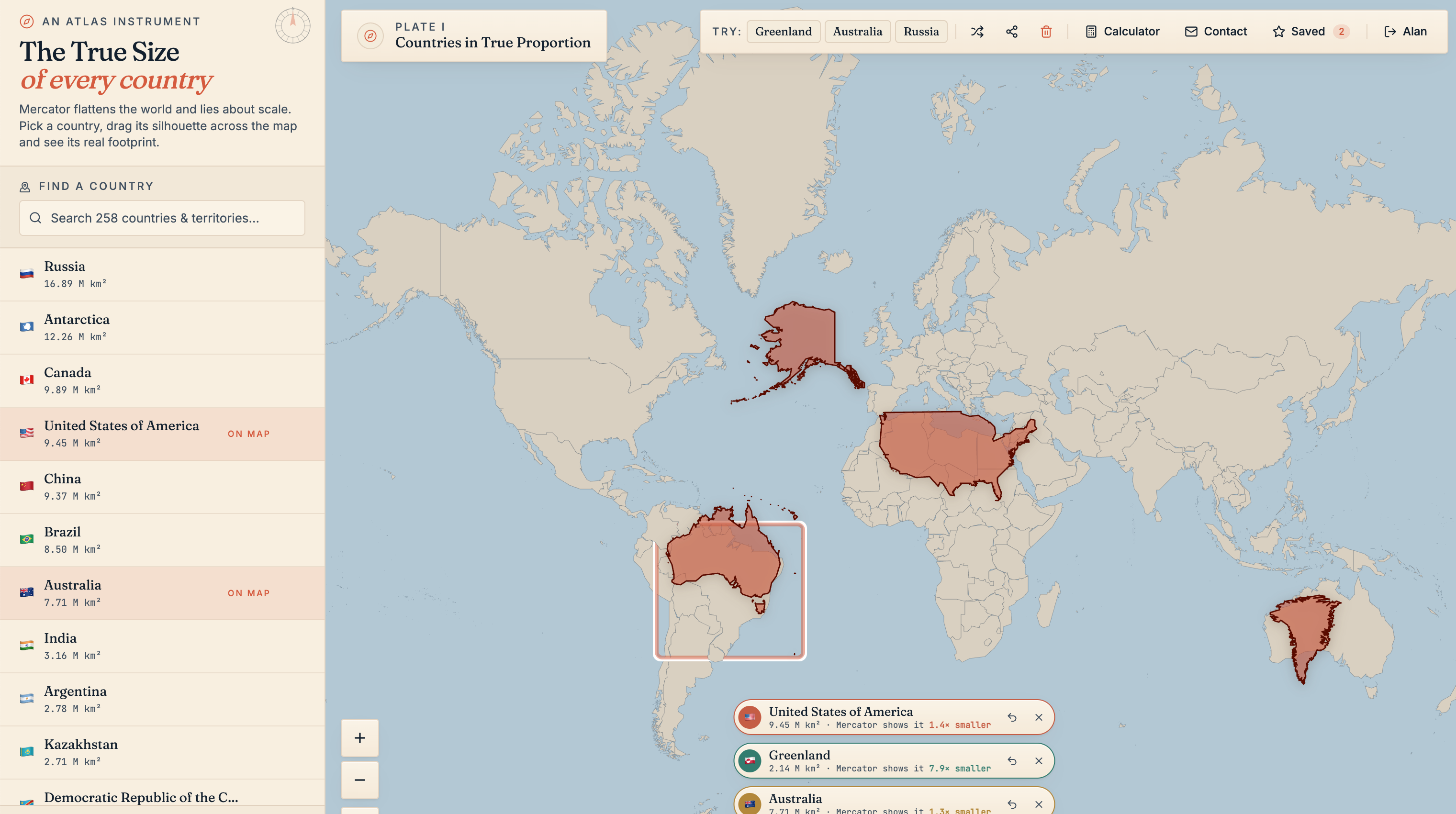 Interactive Map: Country Size Comparison