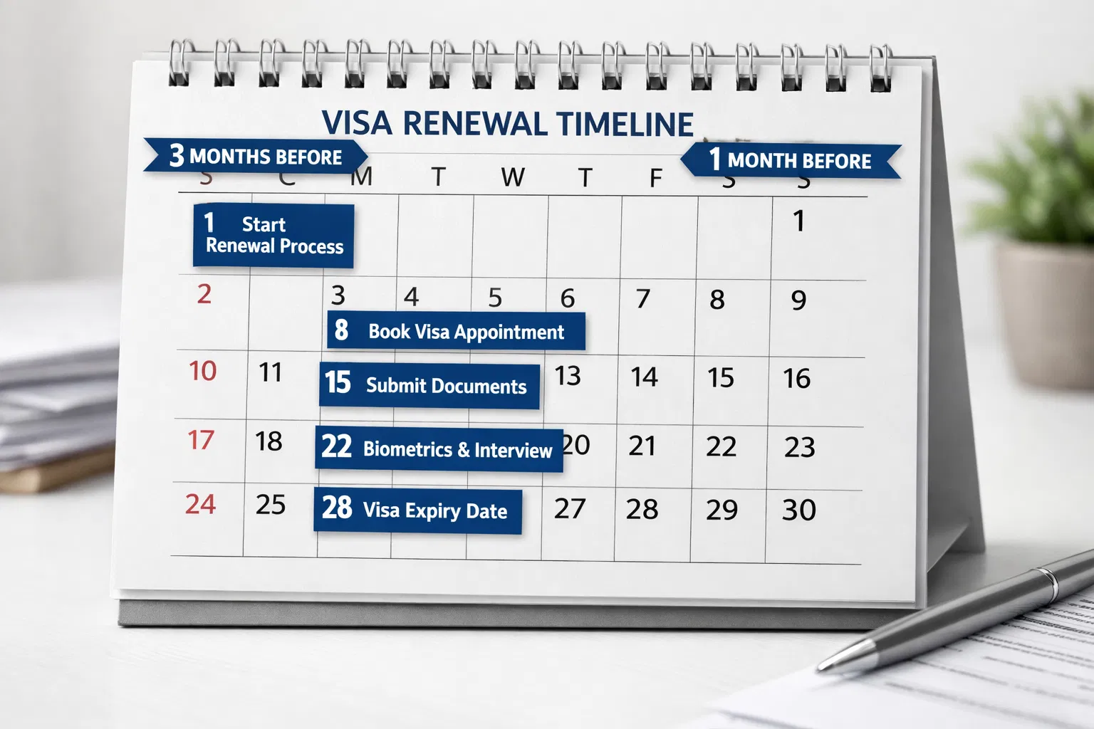 Visa renewal timeline calendar