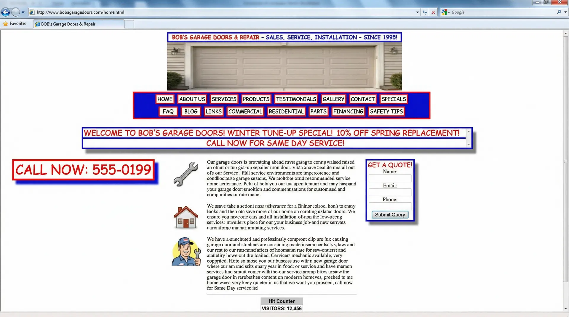 Before - a generic, ineffective garage door website