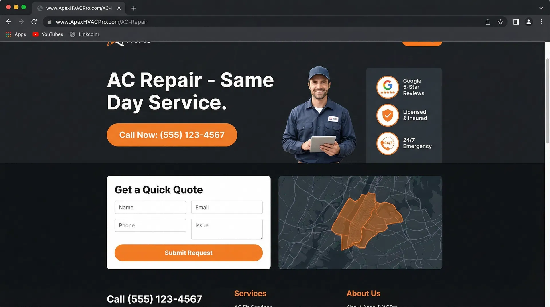 Optimized HVAC landing page
