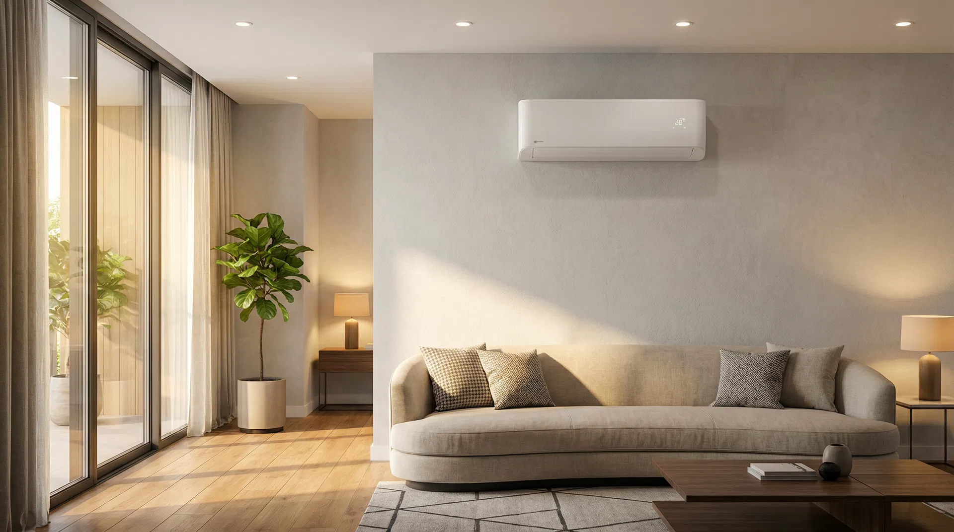 Premium ductless mini-split AC unit in modern luxury living room