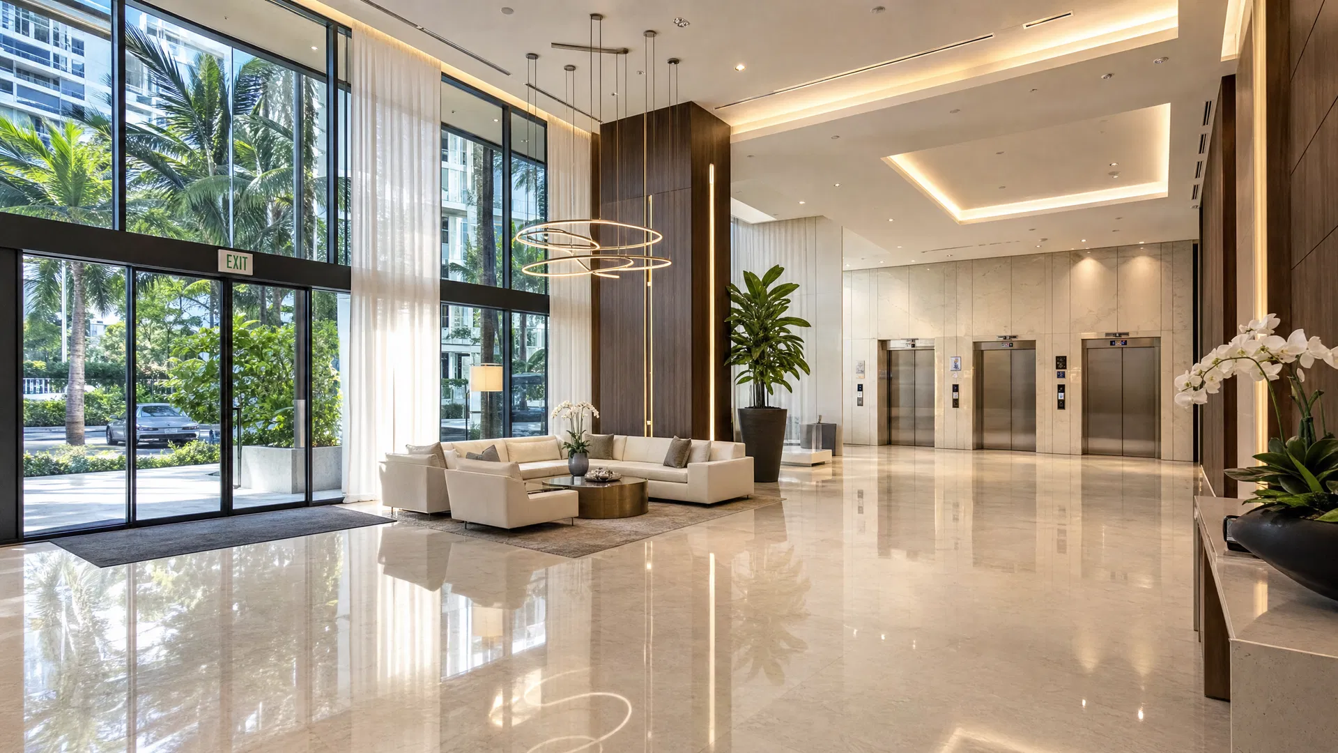 Clean condo lobby in Miami high-rise